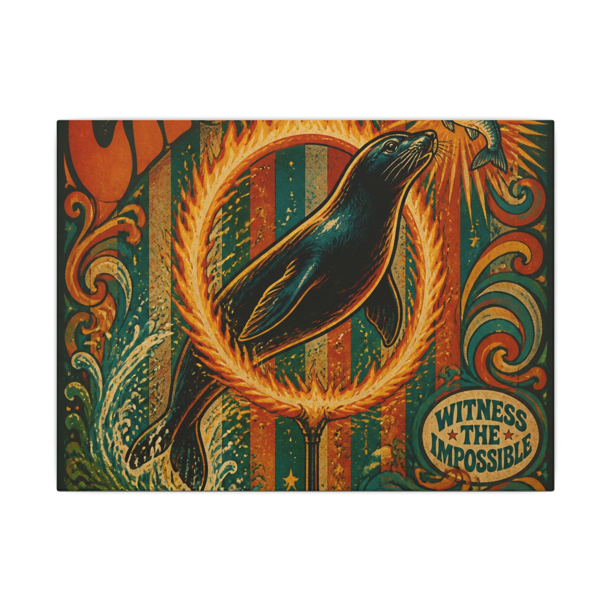 Seal Fire Hoop Wall Art Canvas 16×20 Psychedelic Cafe Decor Maximalist Print