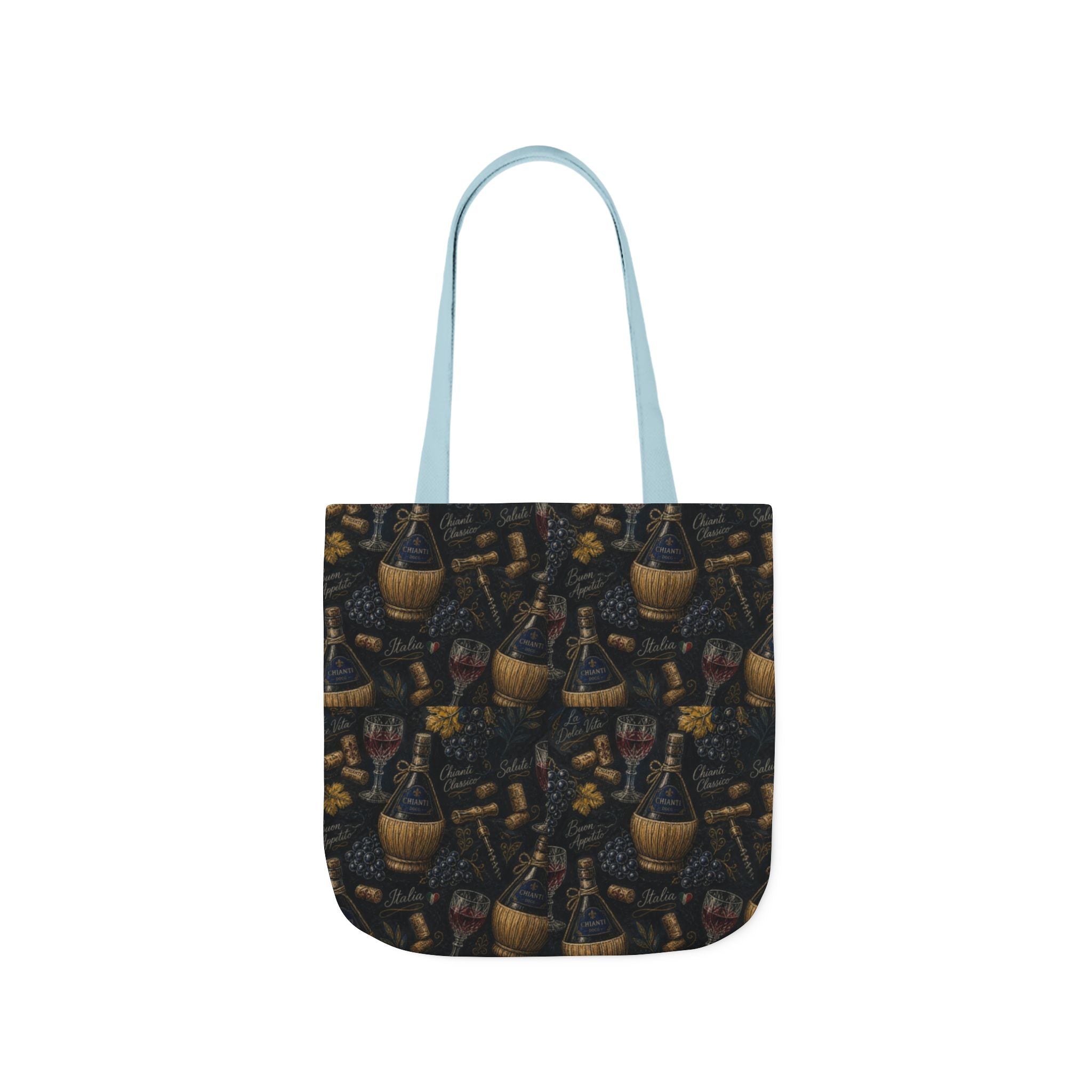 Wine Bottles & Glasses Canvas Tote Bag Mediterranean Kitchen Chalk Art Design Italian Cottagecore Gift