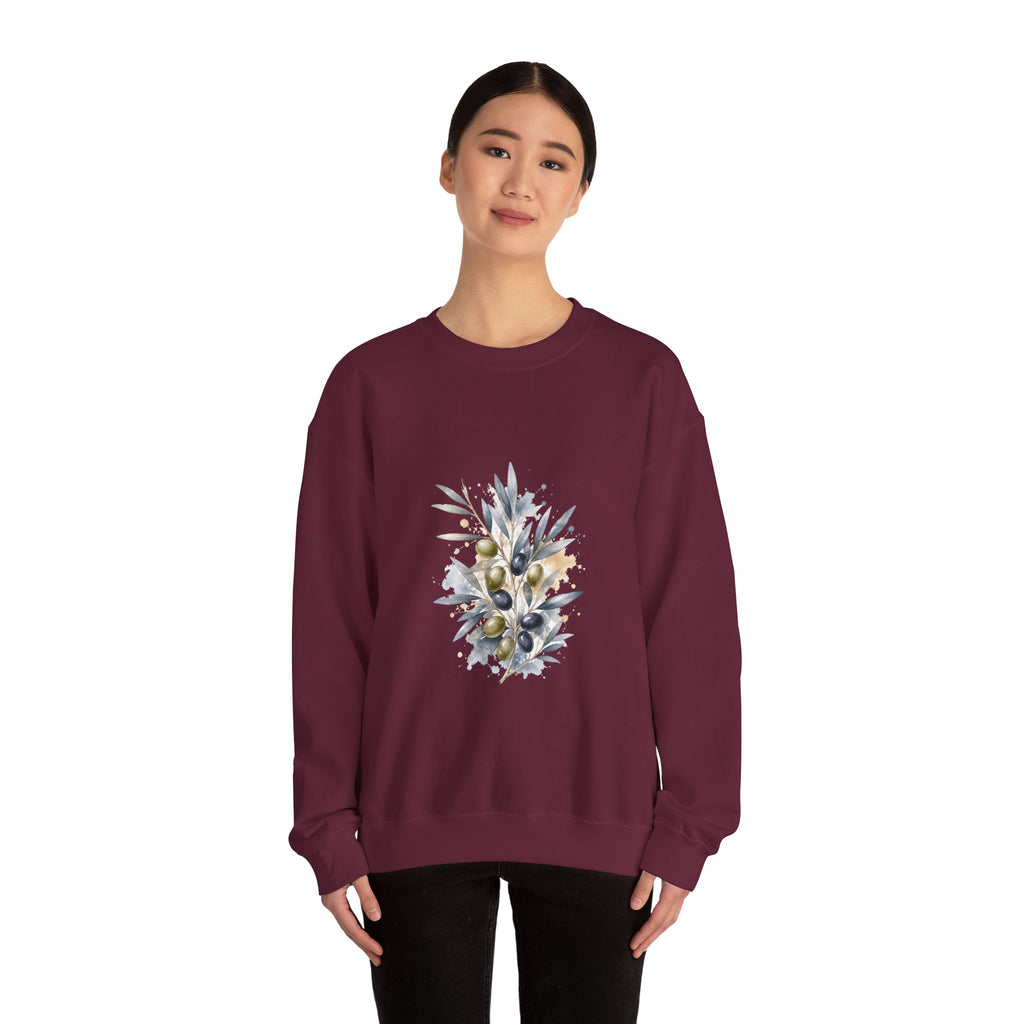Matching Couple Sweatshirt - Olive Branch & Fig Matching Couple Crewneck Sweatshirt Watercolor Art His Hers Engagement Gift - Design A