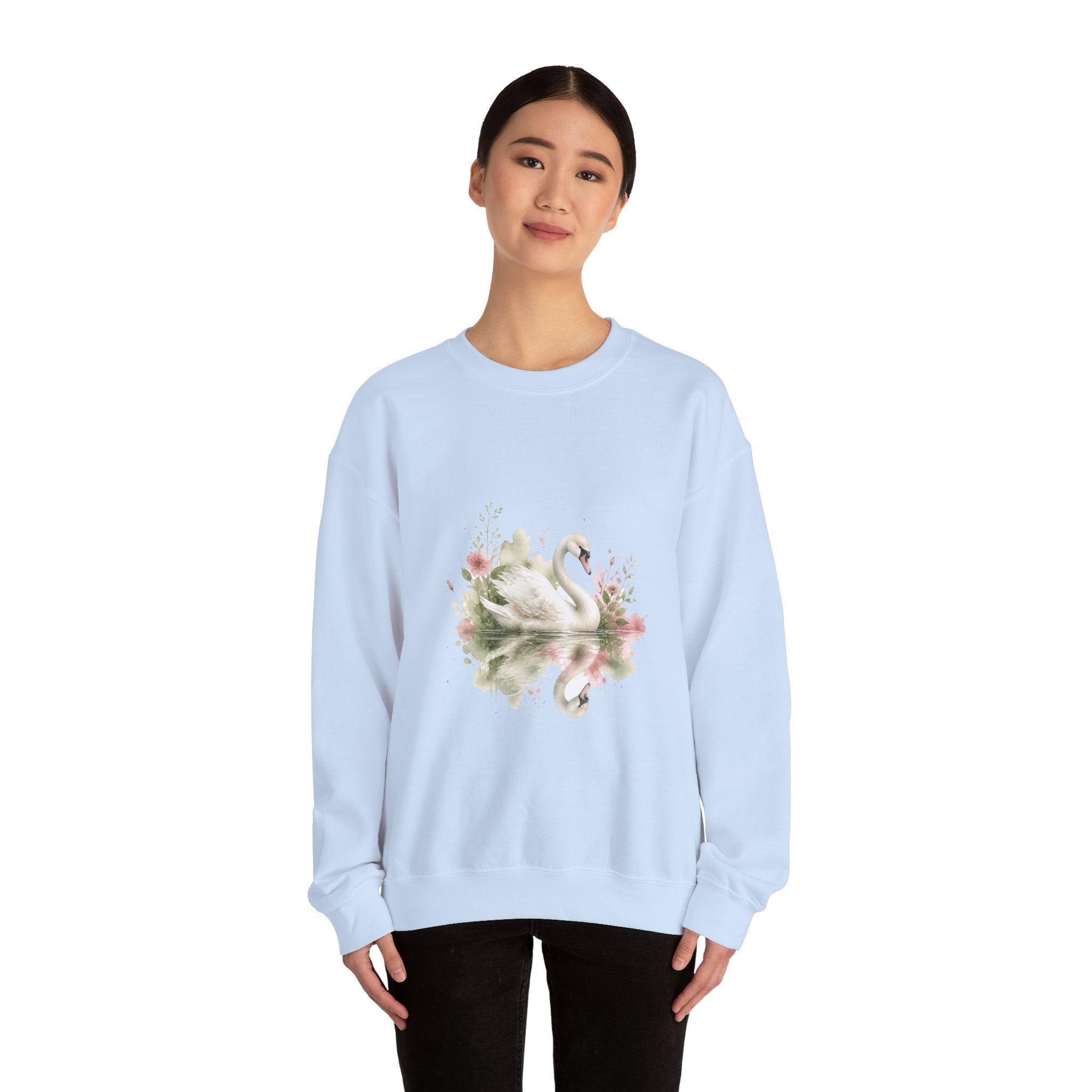 Matching Couple Sweatshirt - Raven & Swan Matching Couple Crewneck Sweatshirt Watercolor Art His Hers Engagement Gift - Design B