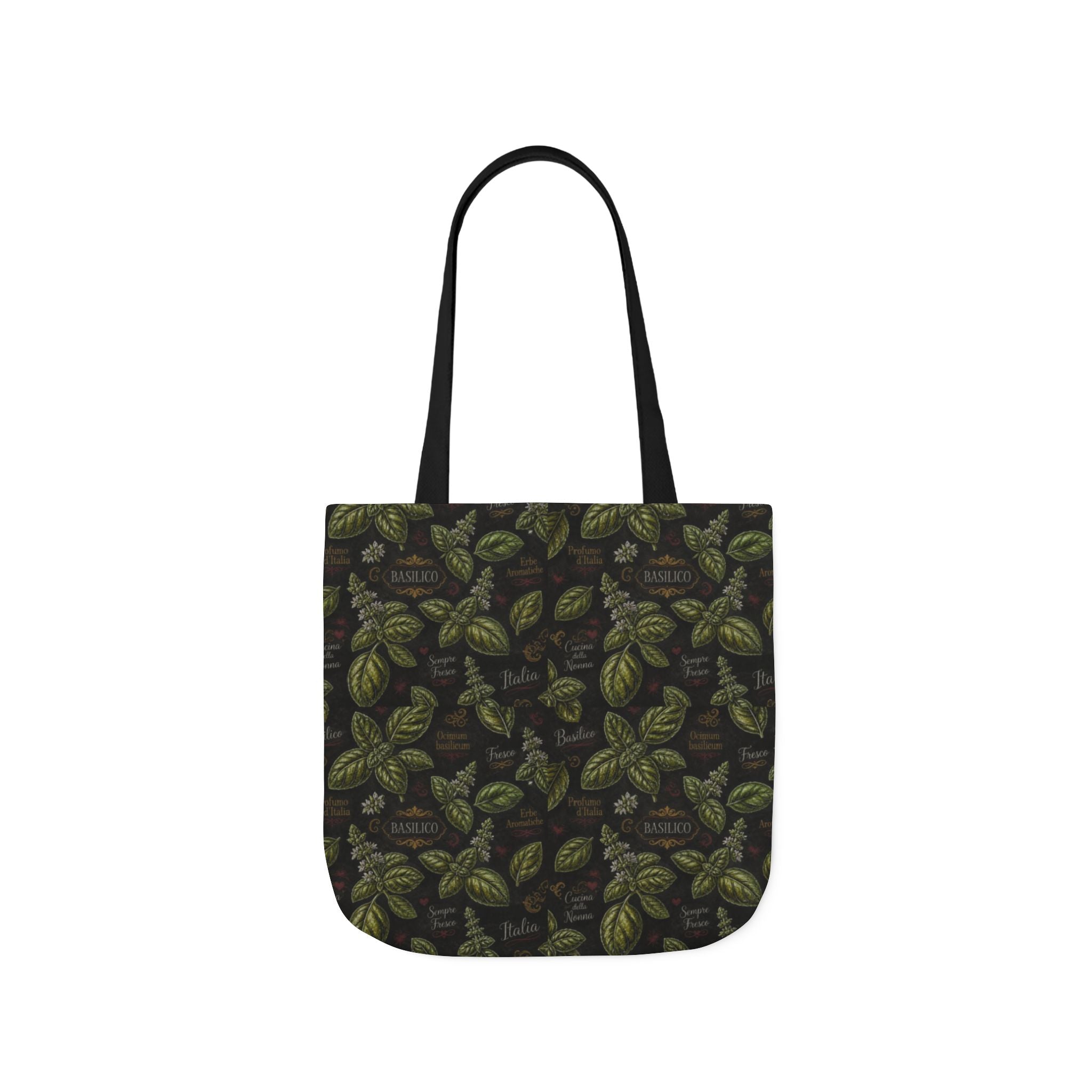 Fresh Basil Leaves Canvas Tote Bag Mediterranean Kitchen Chalk Art Design Italian Cottagecore Gift