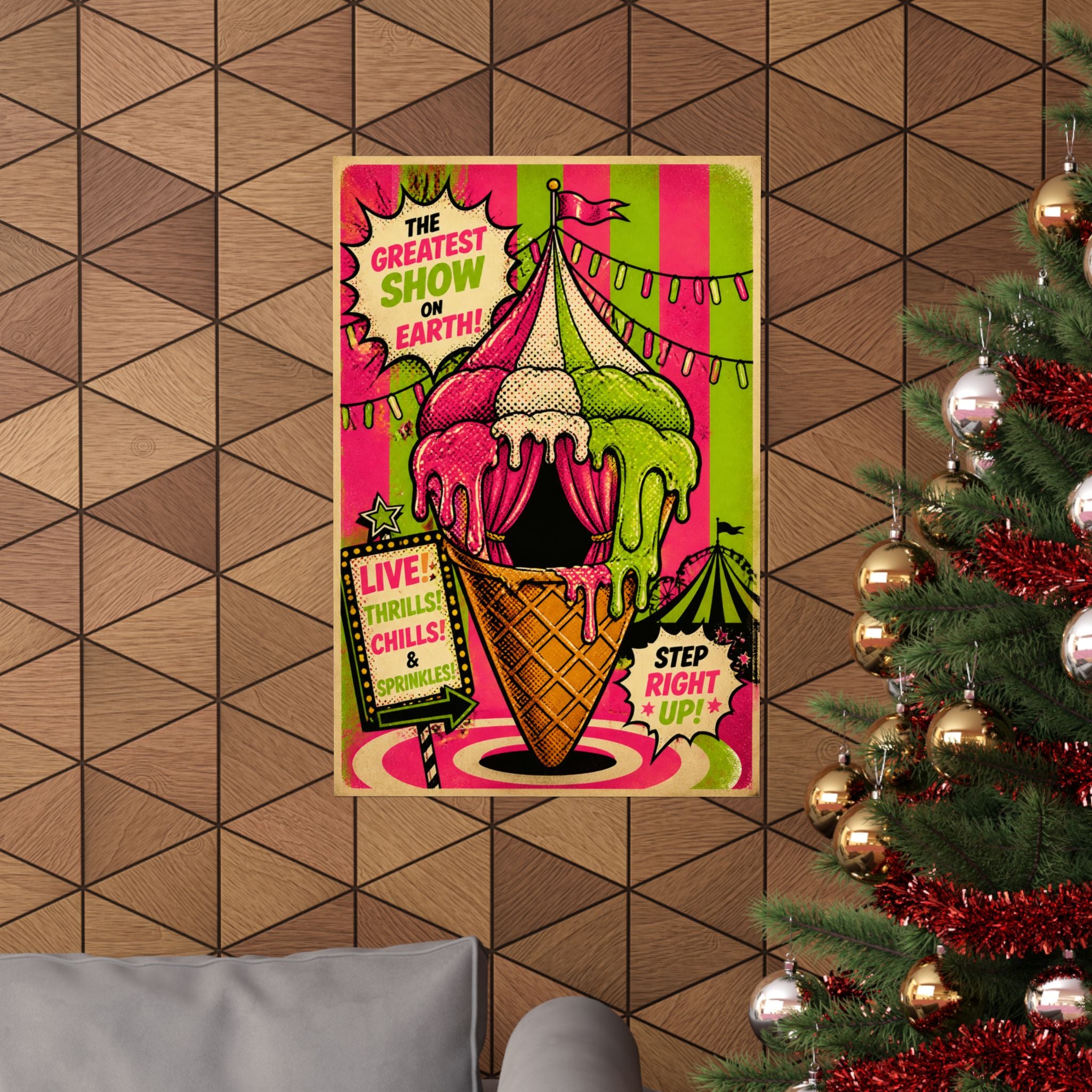 Ice Cream Cone Circus Tent Wall Art Poster 24×36 Pop Art Restaurant Decor Maximalist Print