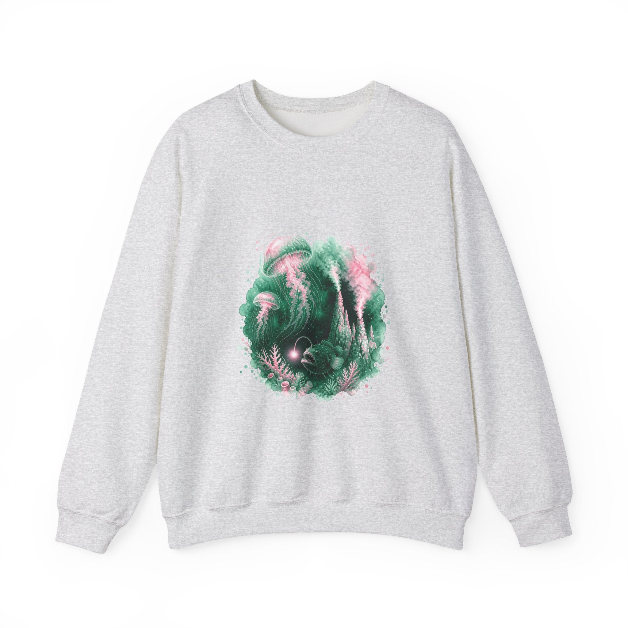 Matching Couple Sweatshirt - Coral Reef & Deep Sea Matching Couple Crewneck Sweatshirt Watercolor Art His Hers Engagement Gift - Design B