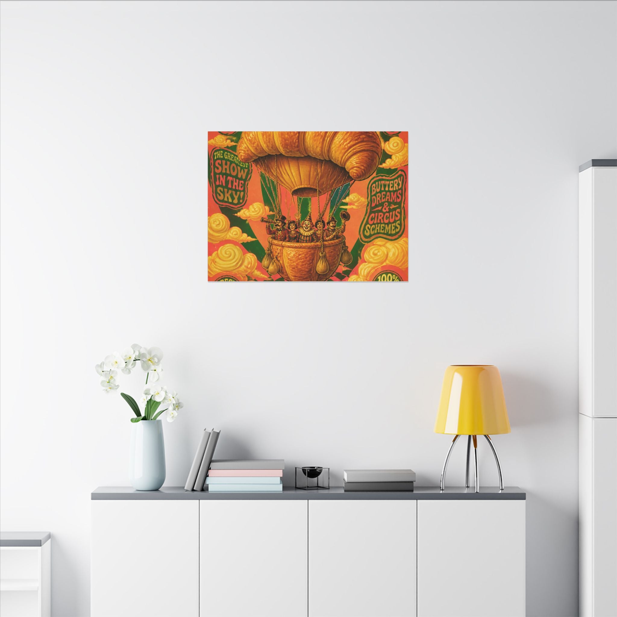 Croissant Hot Air Balloon Wall Art Canvas 24×36 Psychedelic Dining Room Decor Maximalist Print