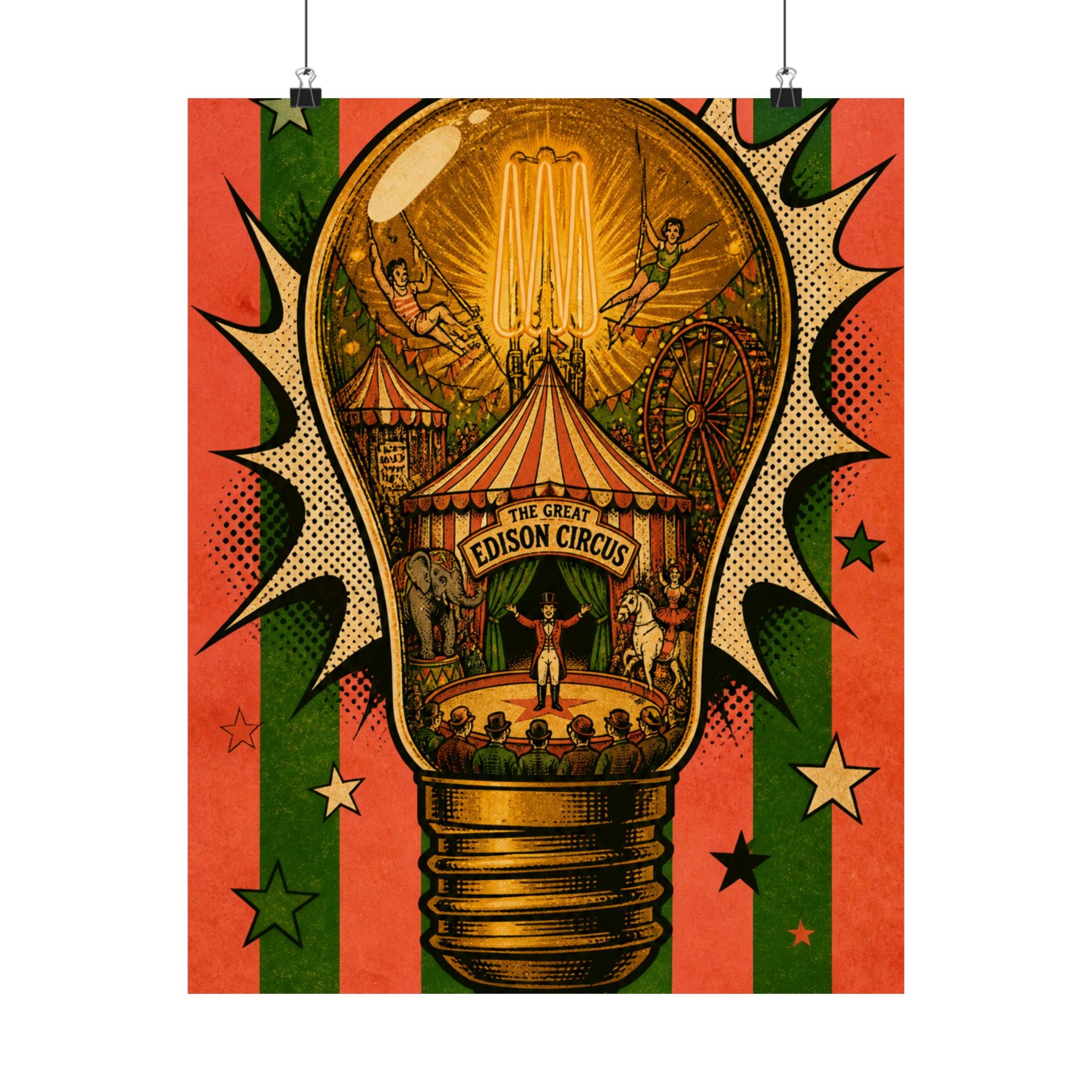 Light Bulb Circus Wall Art Poster 18×24 Pop Art Living Room Decor Maximalist Print
