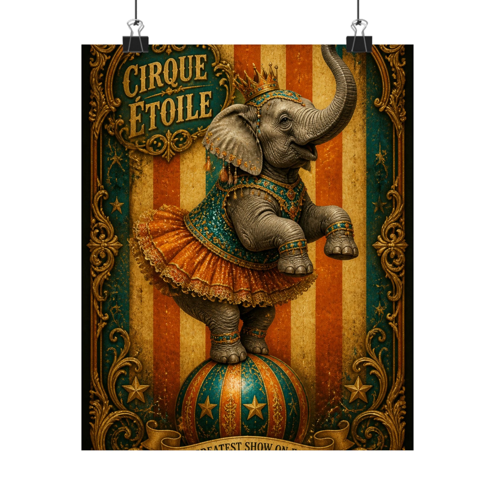 Elephant on Ball Wall Art Poster 24×36 Baroque Studio Decor Maximalist Print