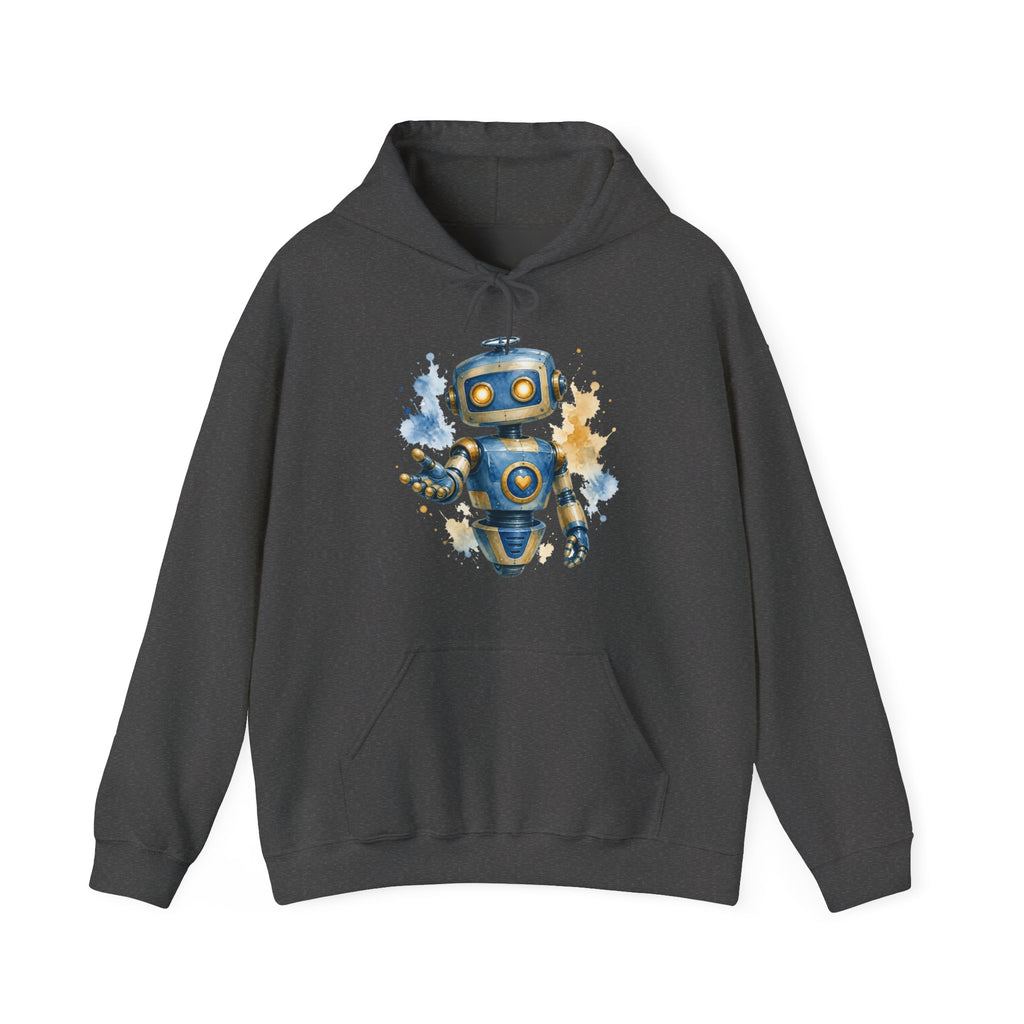 Matching Couple Sweatshirt - Robot & Heart Matching Couple Hooded Sweatshirt Watercolor Art His Hers Engagement Gift - Design A