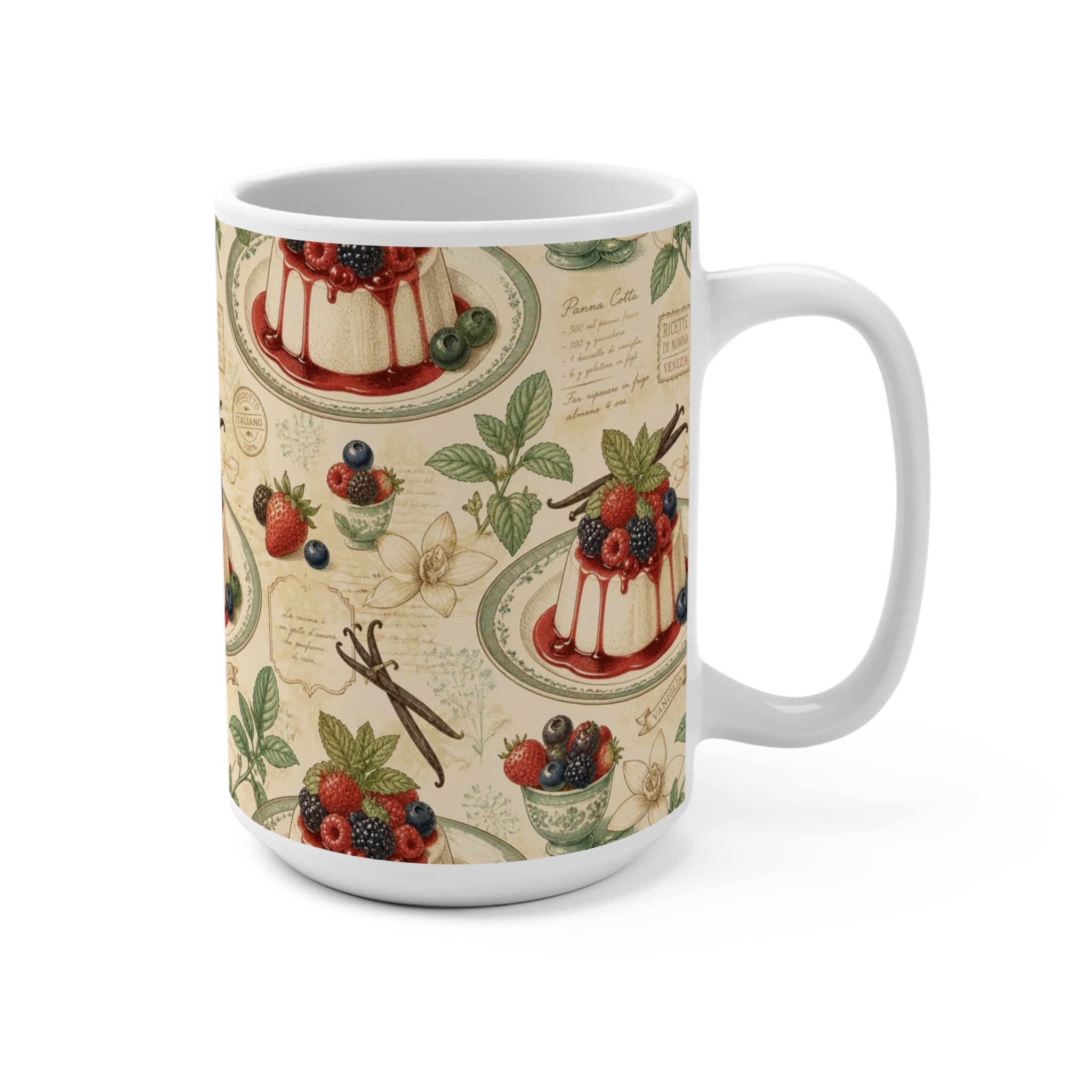 Panna Cotta 15oz Ceramic Mug Mediterranean Kitchen Botanical Design Italian Cottagecore Gift