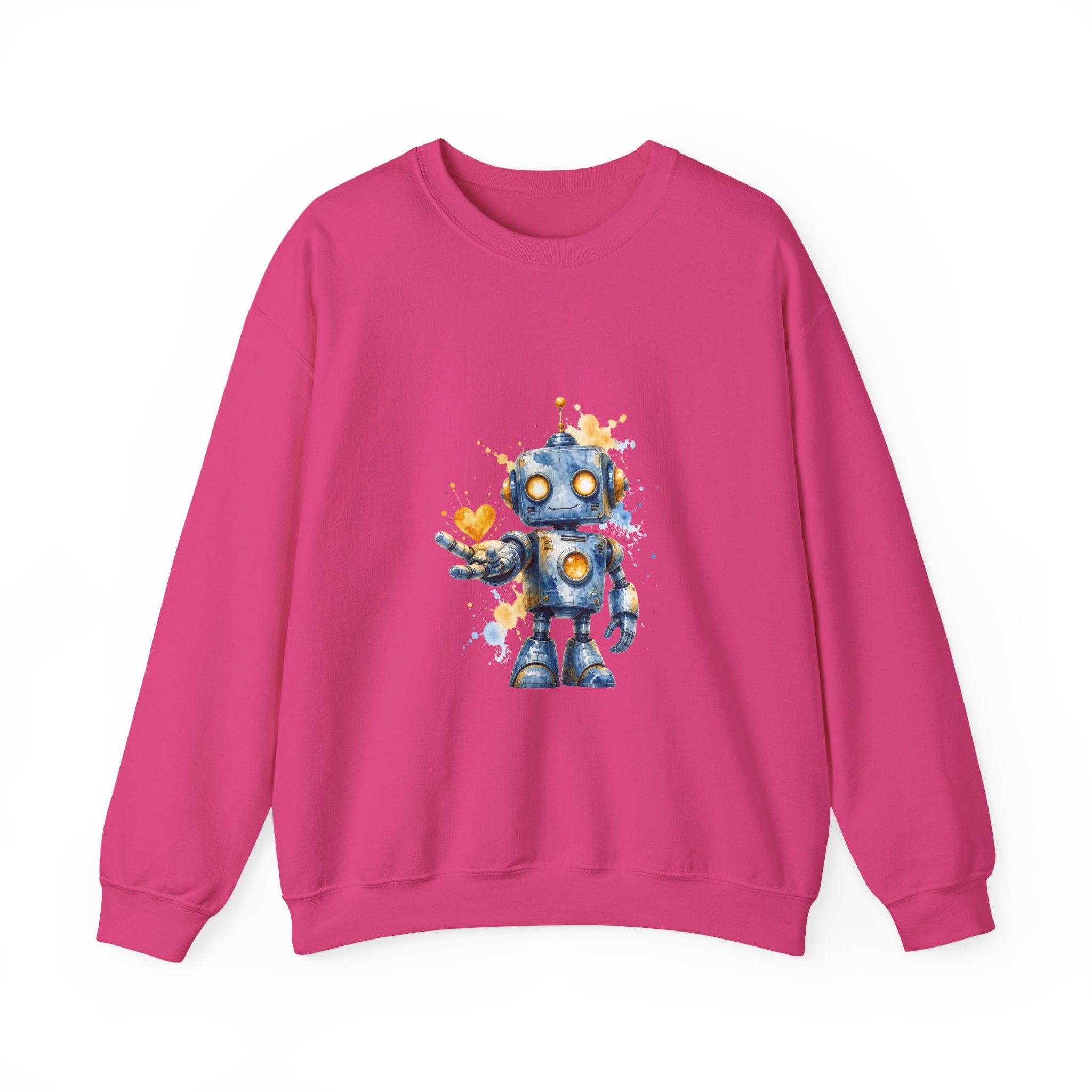 Matching Couple Sweatshirt - Robot & Heart Matching Couple Crewneck Sweatshirt Watercolor Art His Hers Engagement Gift - Design A