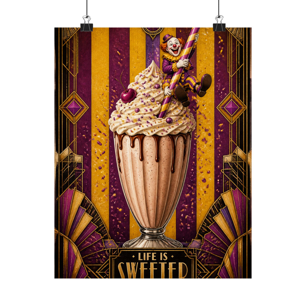 Milkshake Slide Clown Wall Art Poster 24×36 Art Deco Bar Area Decor Maximalist Print