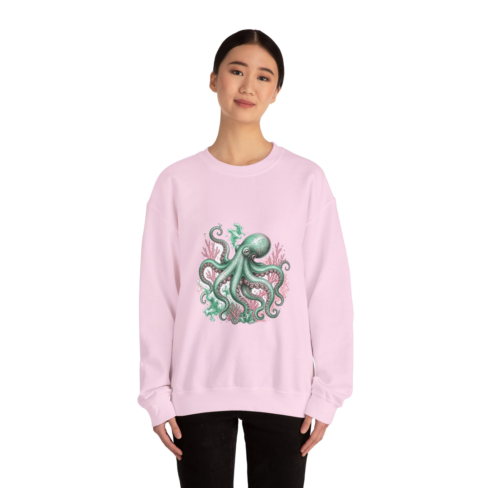 Matching Couple Sweatshirt - Octopus & Jellyfish Matching Couple Premium Fleece Sweatshirt Hand-Drawn Art His Hers Anniversary Gift - Design A