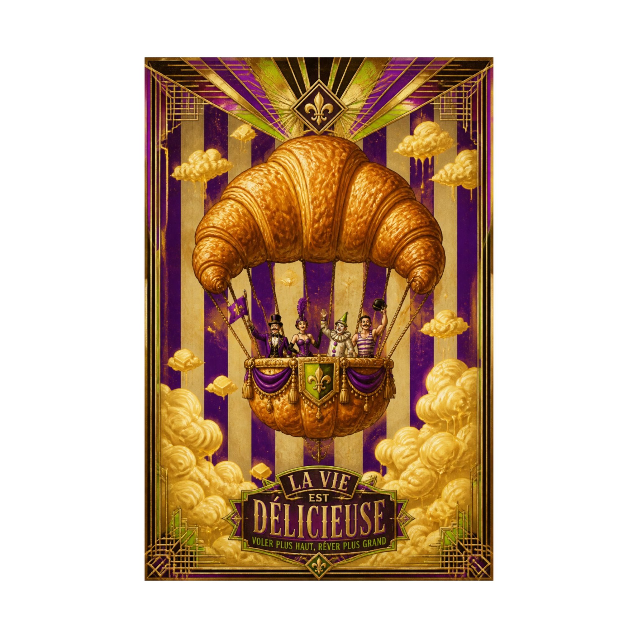 Croissant Hot Air Balloon Wall Art Poster 24×36 Art Deco Bar Area Decor Maximalist Print