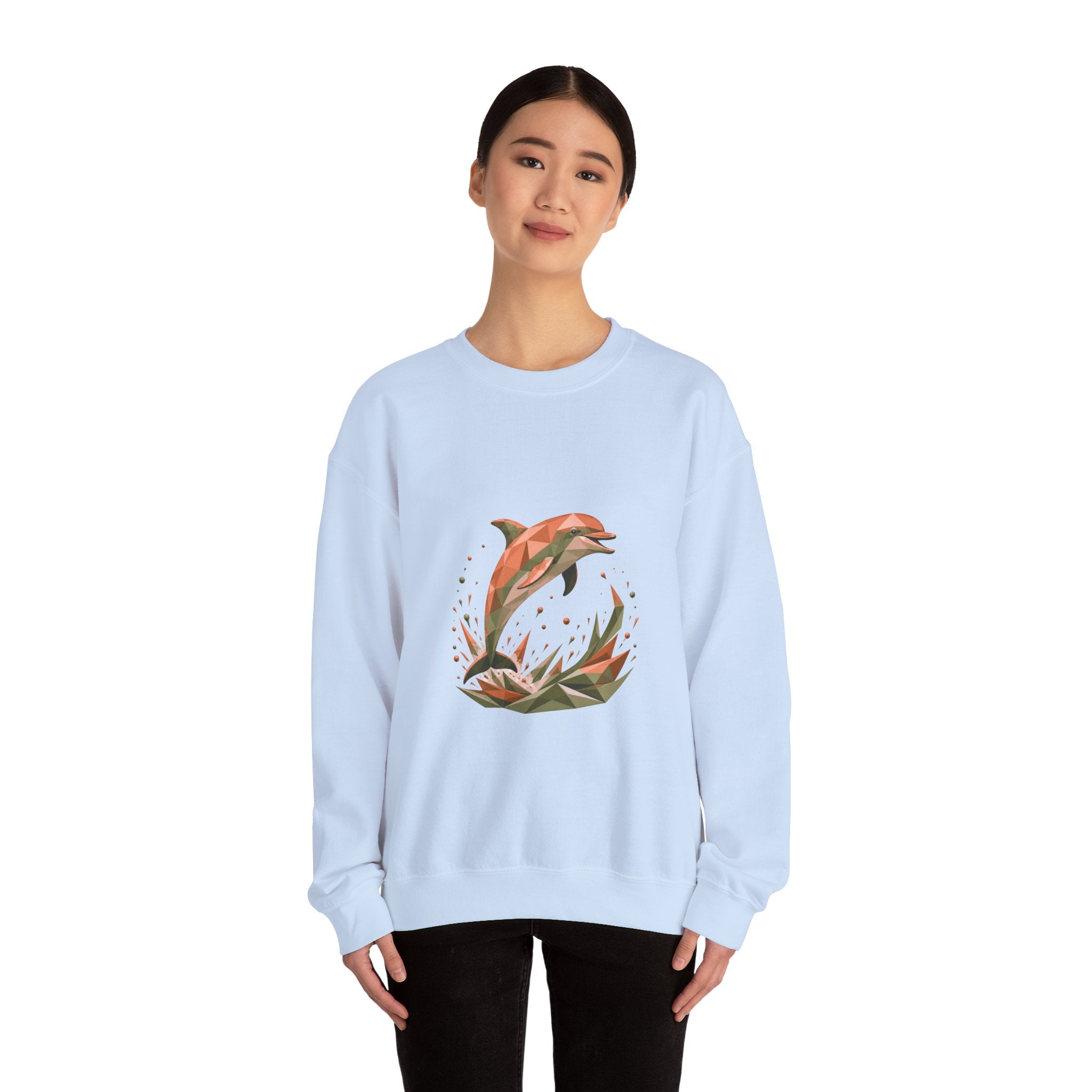 Matching Couple Sweatshirt - Shark & Dolphin Matching Couple Crewneck Sweatshirt Geometric Art His Hers Couple Gift - Design B