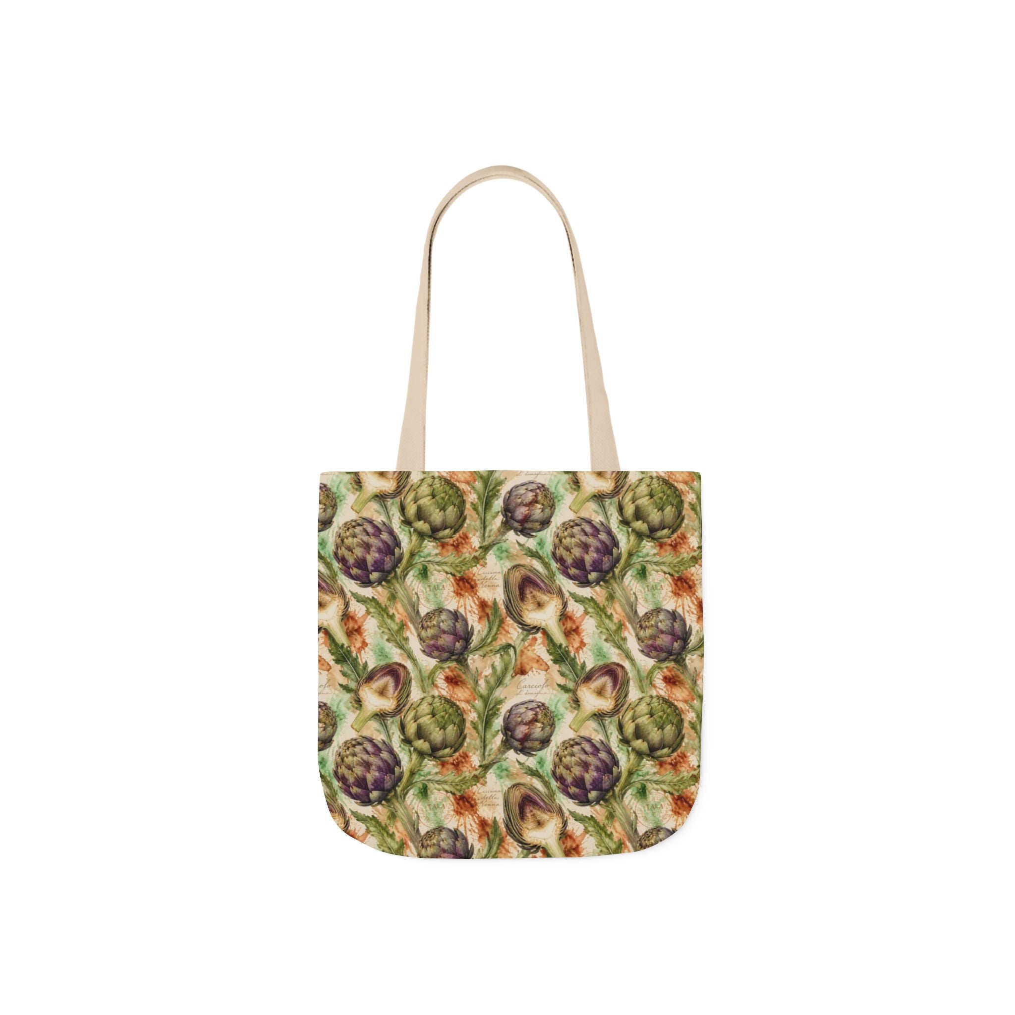 Globe Artichokes Canvas Tote Bag Mediterranean Kitchen Watercolor Splash Design Italian Cottagecore Gift