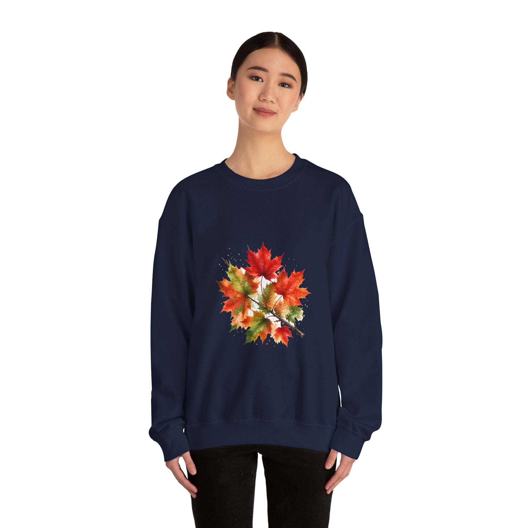 Matching Couple Sweatshirt - Cherry Blossom & Maple Leaf Matching Couple Comfort Colors Crew Watercolor Art His Hers Birthday Gift - Design B