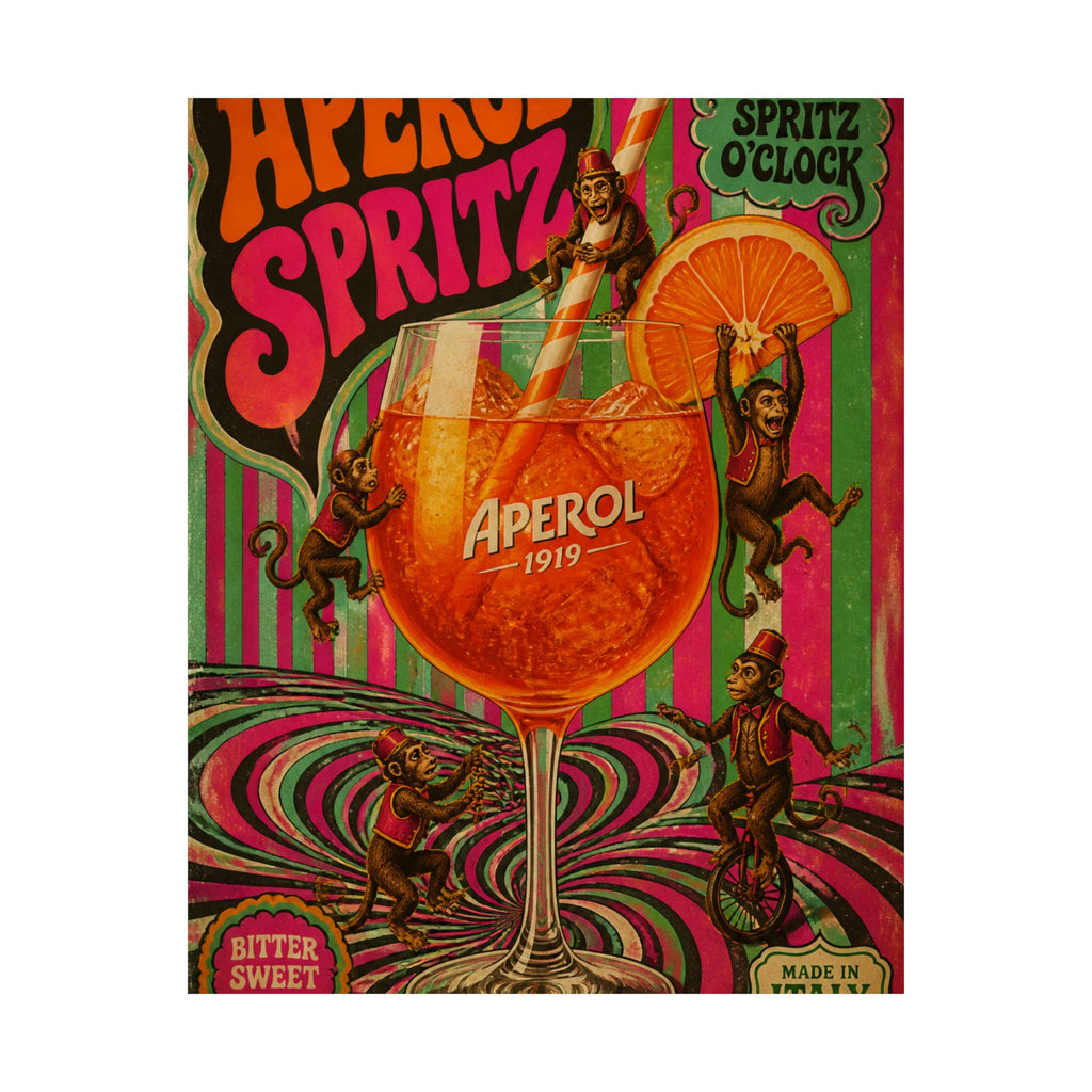 Aperol Spritz Monkeys Wall Art Poster 24×36 Psychedelic Dining Room Decor Maximalist Print