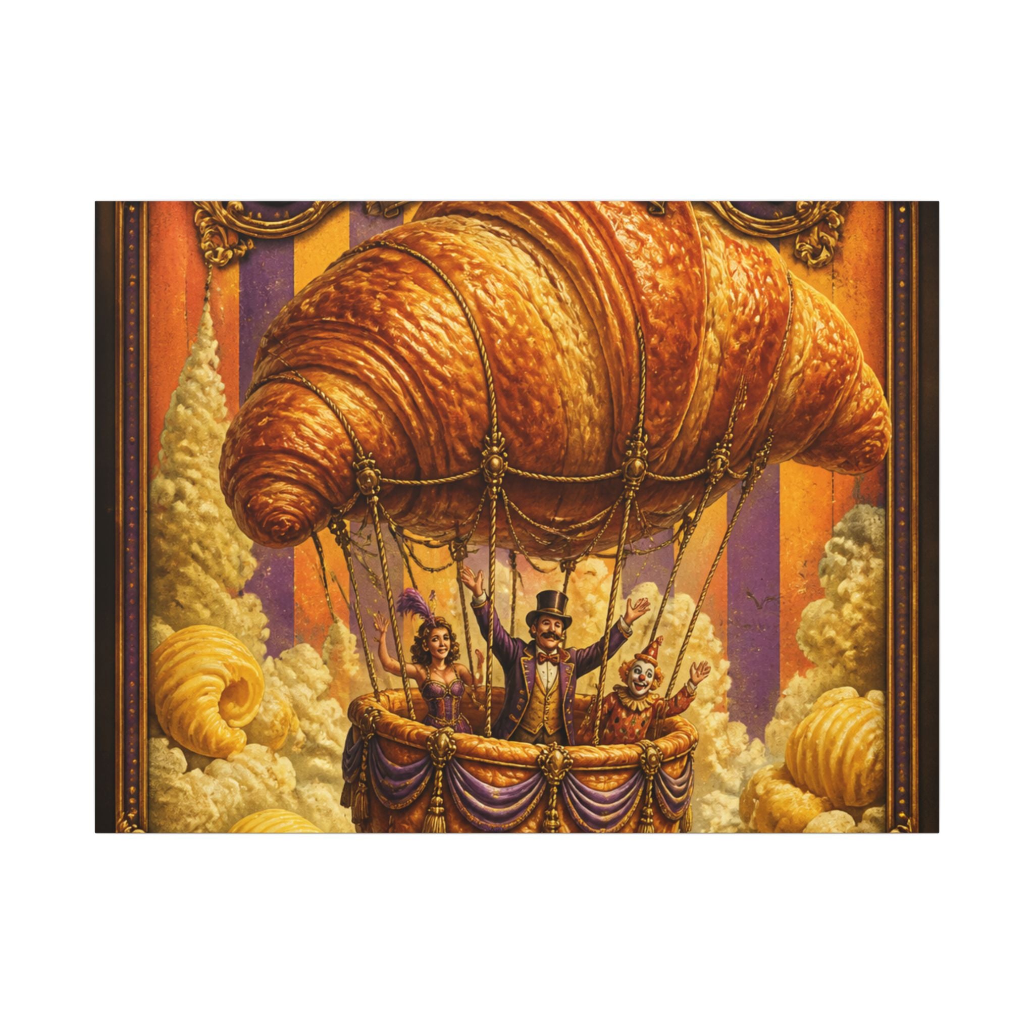 Croissant Hot Air Balloon Wall Art Canvas 16×20 Baroque Home Office Decor Maximalist Print