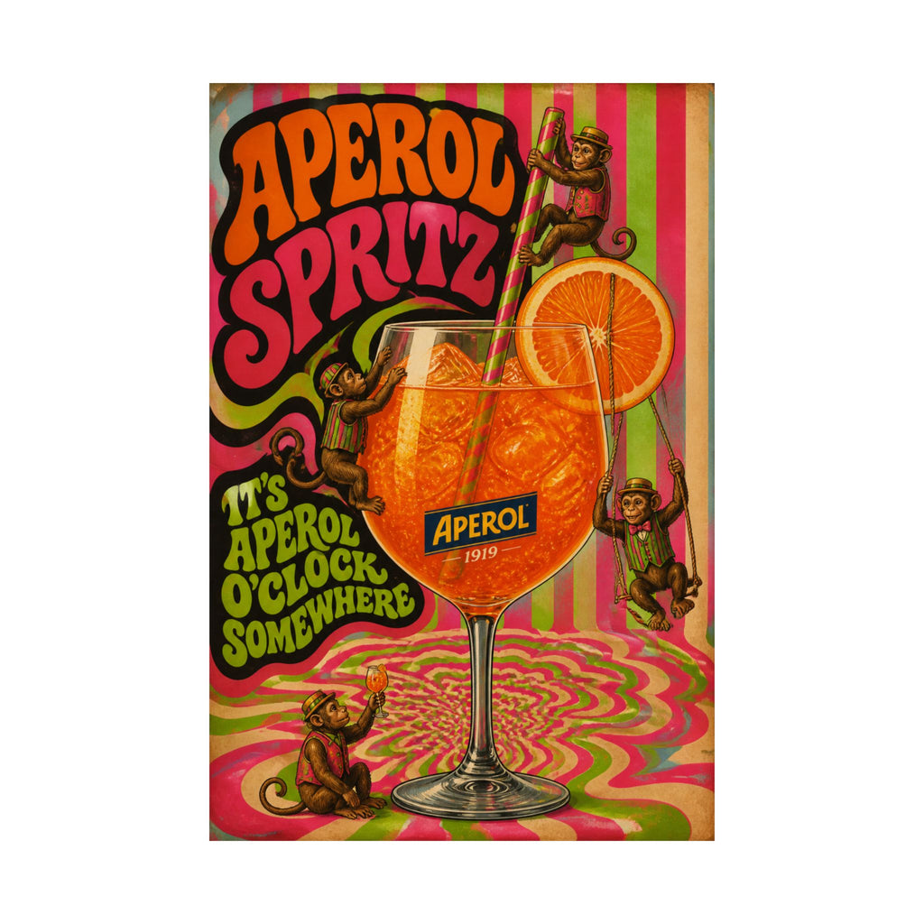 Aperol Spritz Monkeys Wall Art Poster 18×24 Psychedelic Cafe Decor Maximalist Print