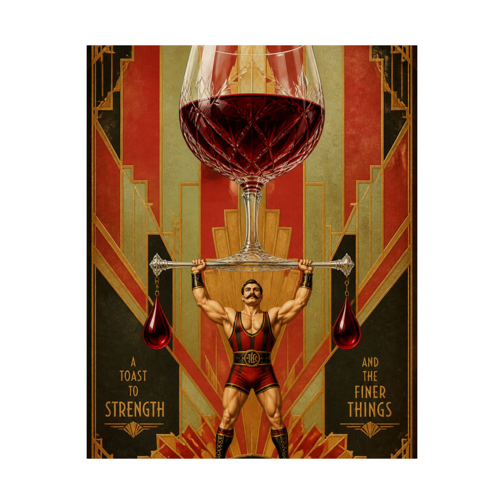Wine Glass Strongman Wall Art Poster 24×36 Art Deco Bar Area Decor Maximalist Print