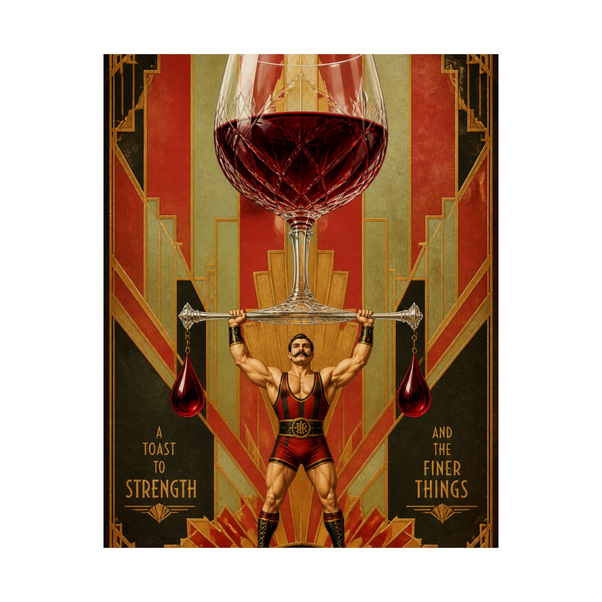 Wine Glass Strongman Wall Art Poster 24×36 Art Deco Bar Area Decor Maximalist Print