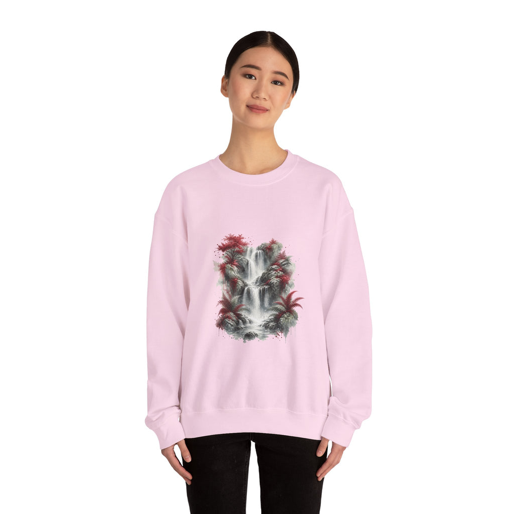 Matching Couple Sweatshirt - Wildfire & Waterfall Matching Couple Crewneck Sweatshirt Watercolor Art His Hers Engagement Gift - Design B