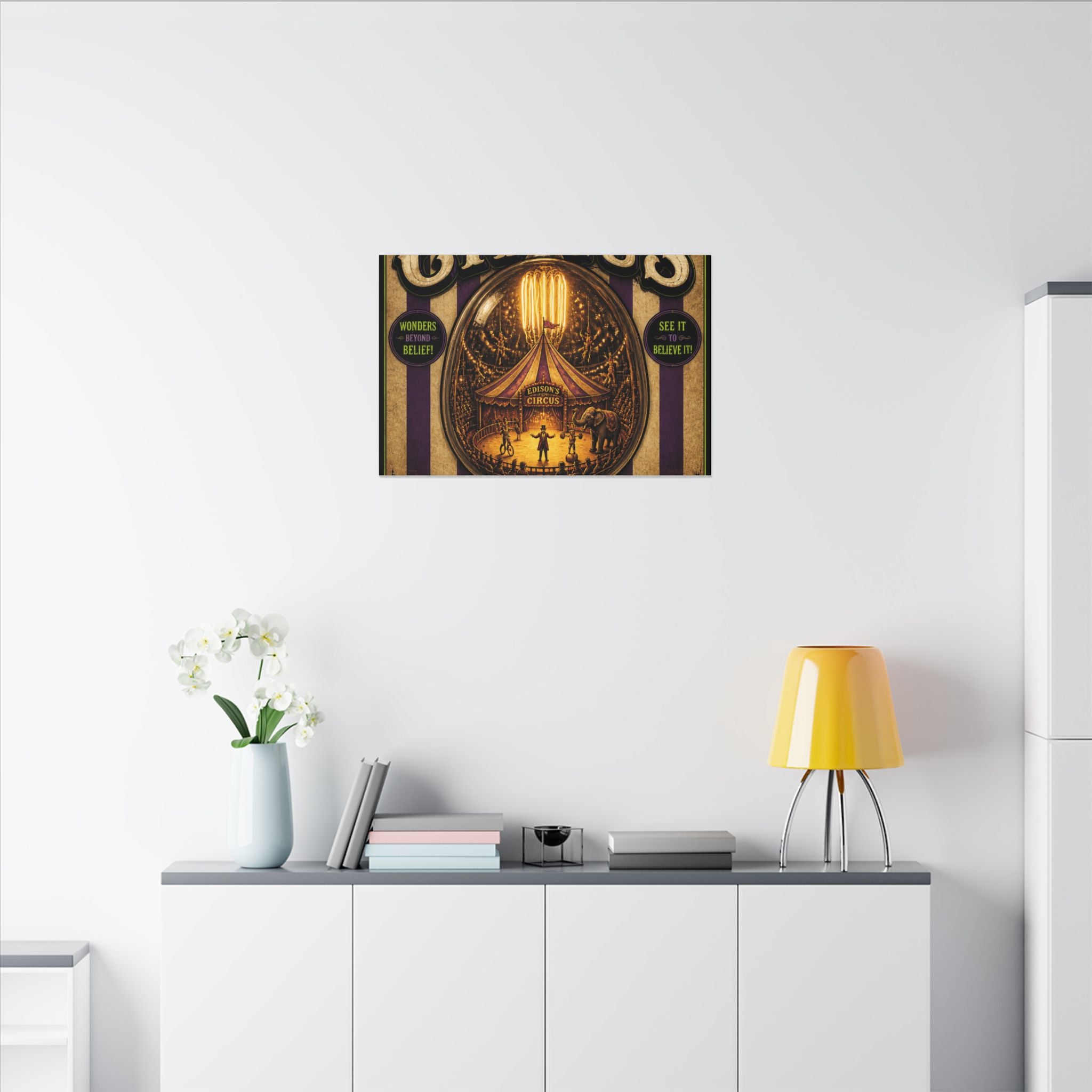 Light Bulb Circus Wall Art Canvas 16×20 Vintage Circus Kitchen Decor Maximalist Print