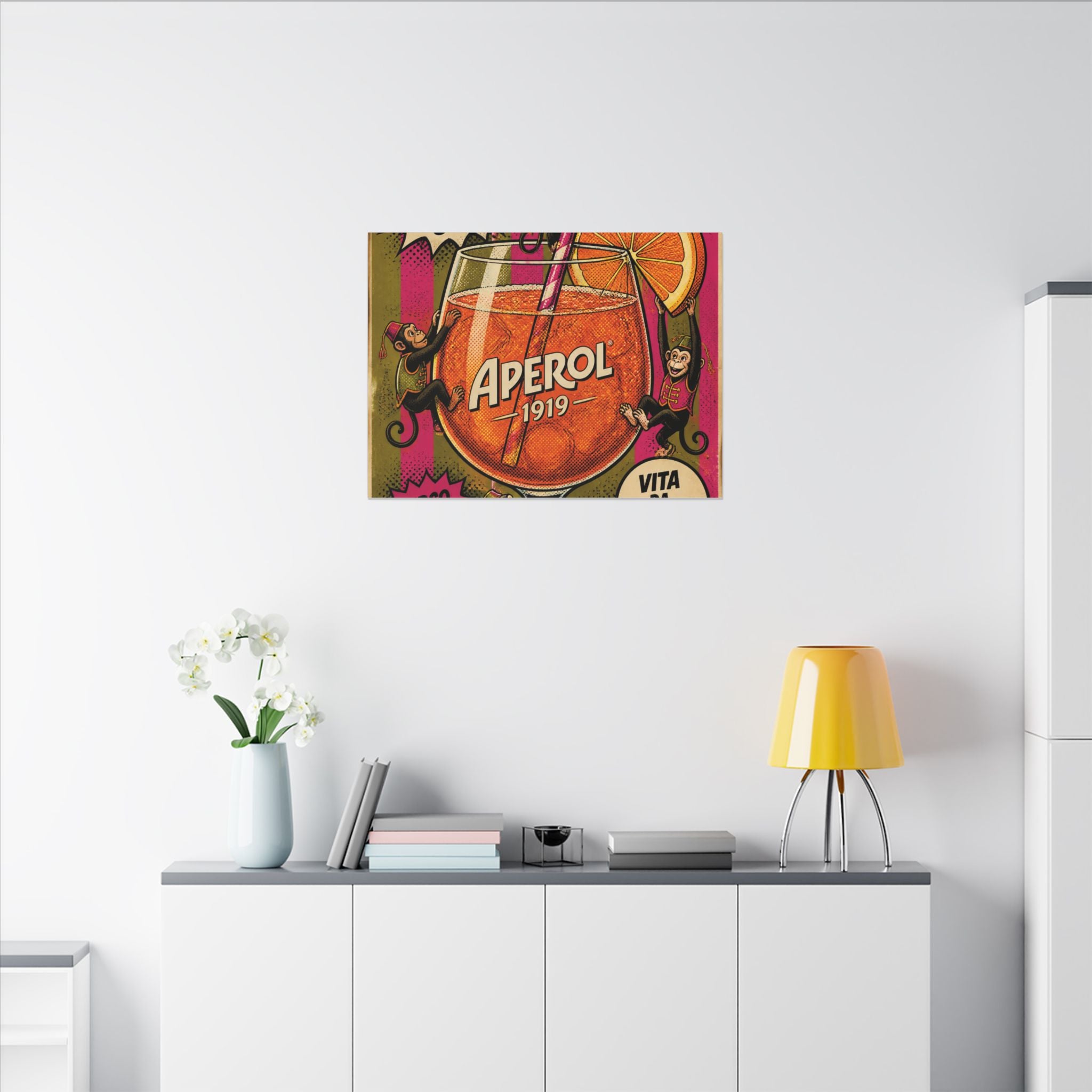 Aperol Spritz Monkeys Wall Art Canvas 16×20 Pop Art Living Room Decor Maximalist Print
