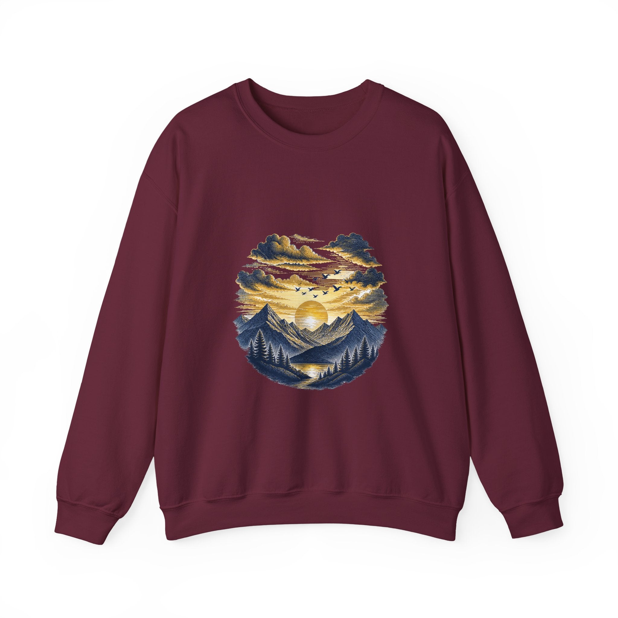 Matching Couple Sweatshirt - Sunrise & Sunset Matching Couple Premium Fleece Sweatshirt Hand-Drawn Art His Hers Anniversary Gift - Design B