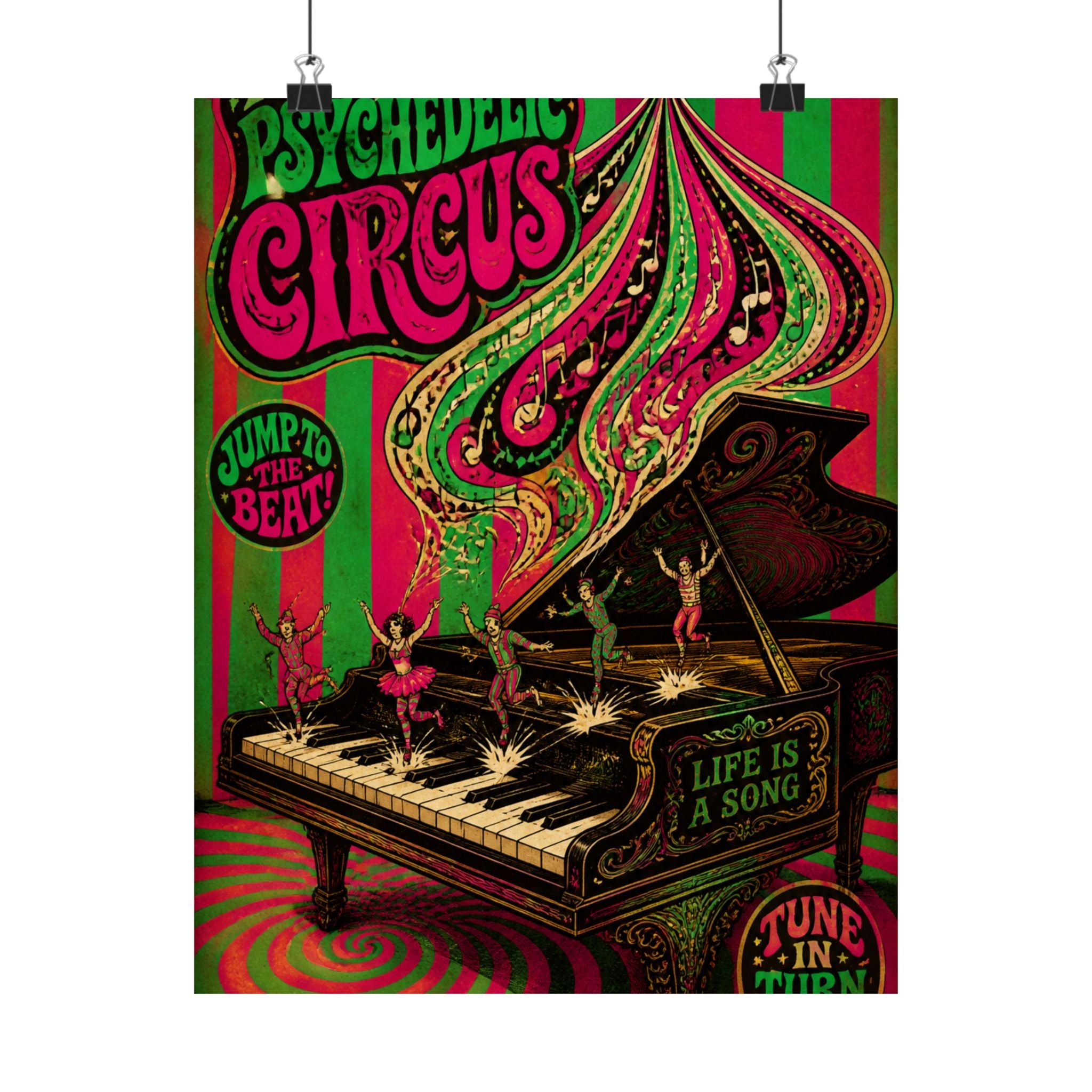 Grand Piano Acrobats Wall Art Poster 24×36 Psychedelic Dining Room Decor Maximalist Print
