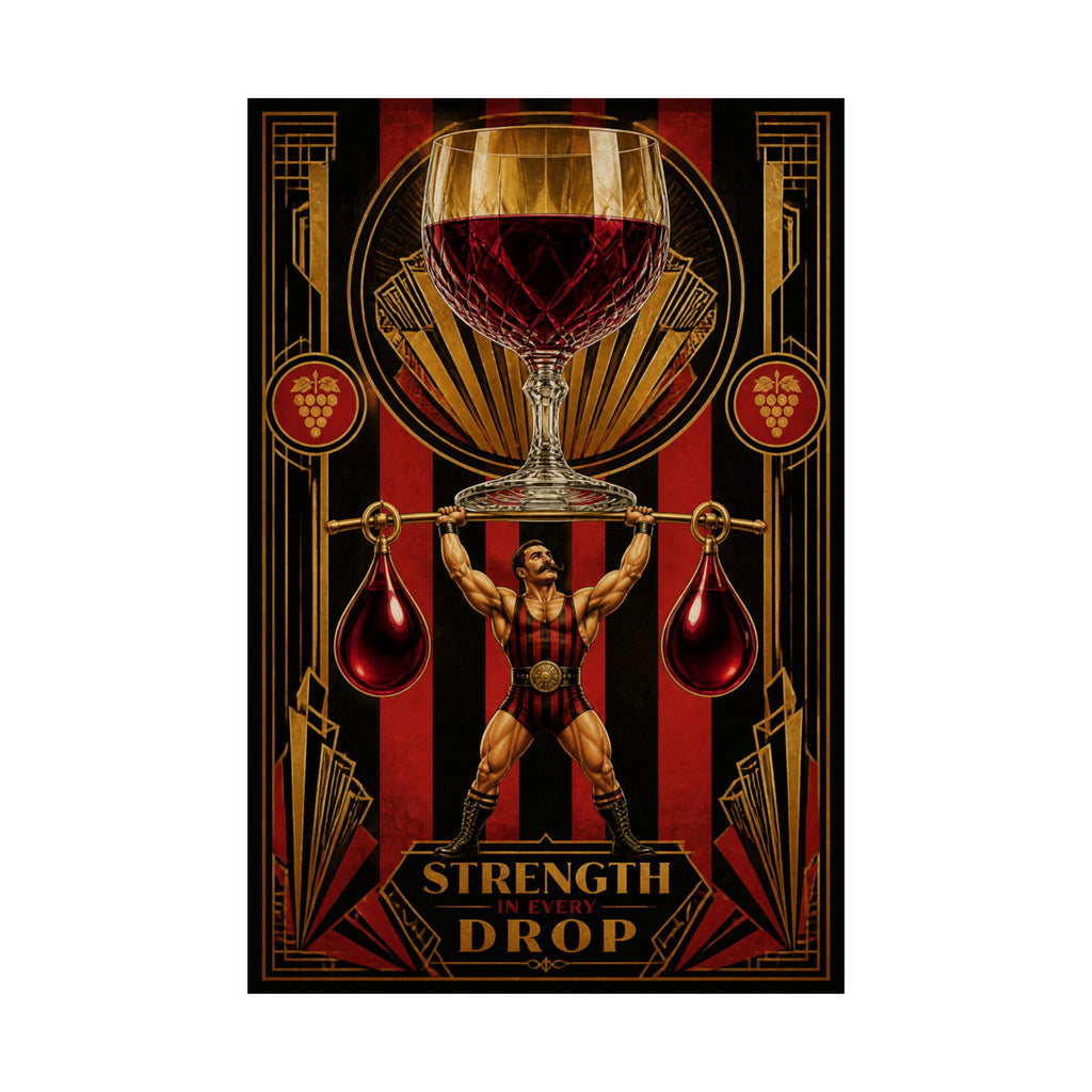 Wine Glass Strongman Wall Art Poster 18×24 Art Deco Entryway Decor Maximalist Print