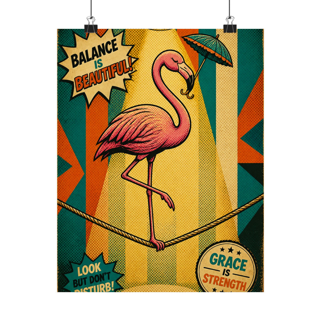 Flamingo Tightrope Wall Art Poster 18×24 Pop Art Living Room Decor Maximalist Print