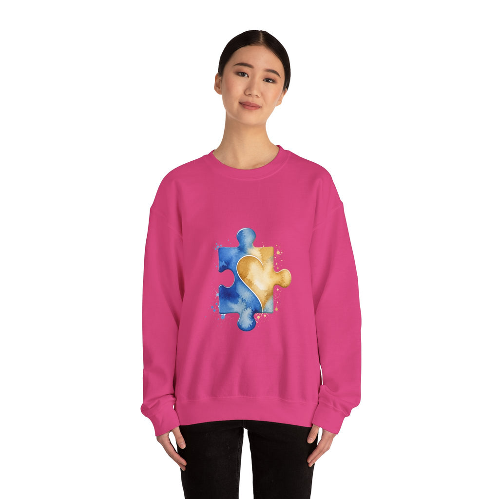 Matching Couple Sweatshirt - Puzzle Pieces Matching Couple Crewneck Sweatshirt Watercolor Art His Hers Engagement Gift - Design B