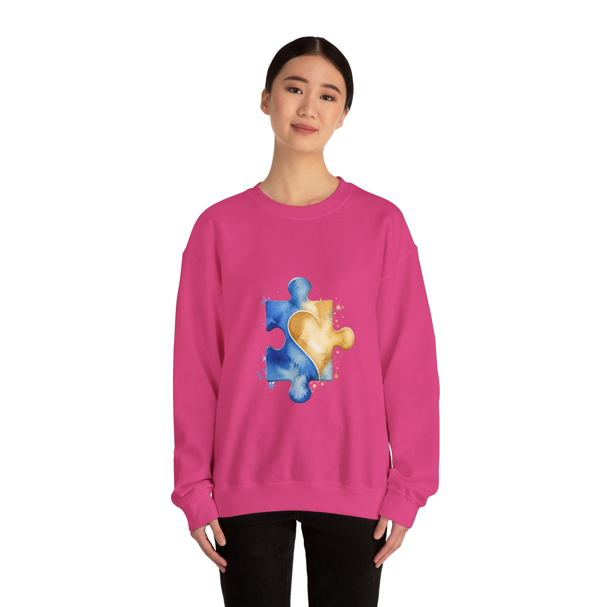 Matching Couple Sweatshirt - Puzzle Pieces Matching Couple Crewneck Sweatshirt Watercolor Art His Hers Engagement Gift - Design B