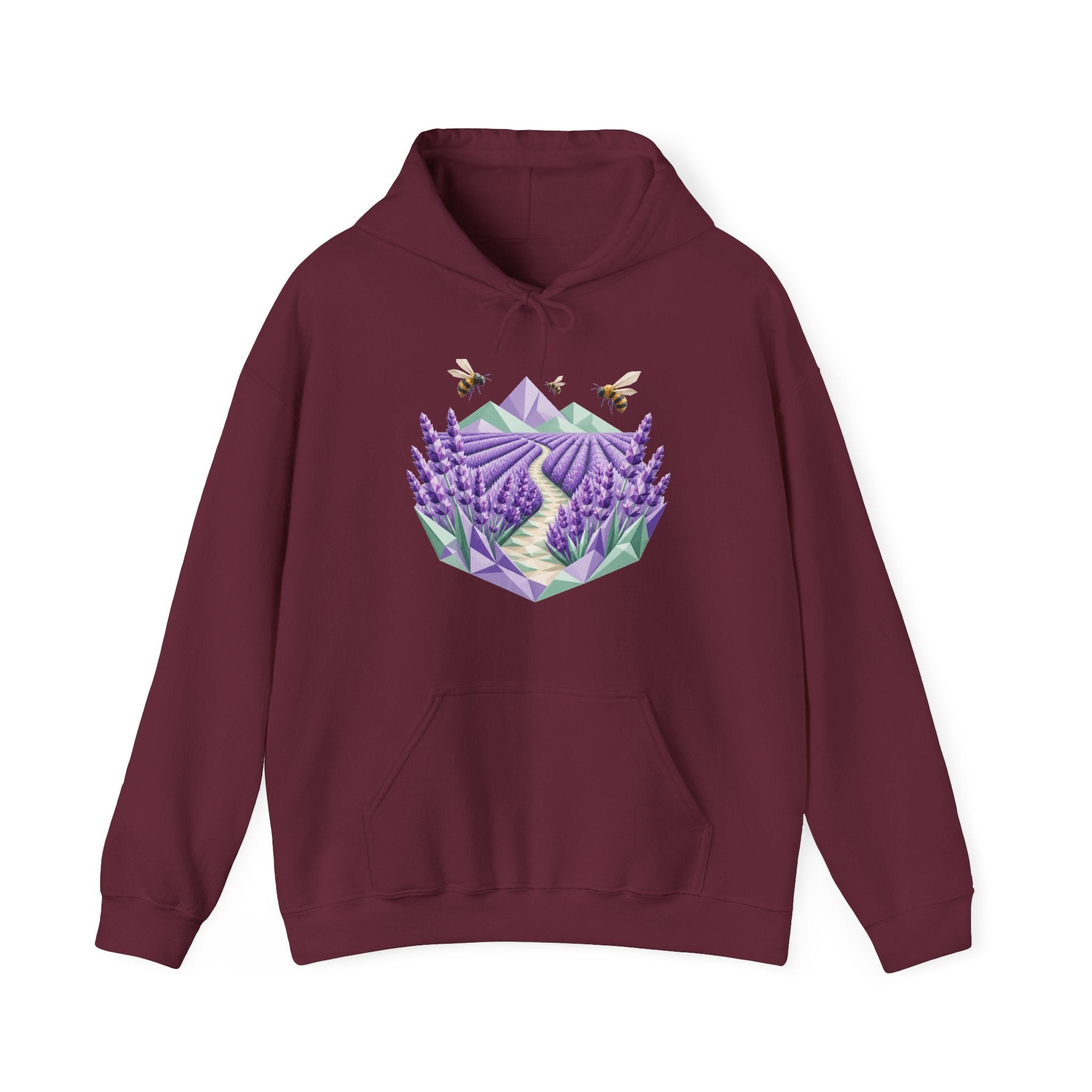 Matching Couple Sweatshirt - Lavender Fields & Canyon Matching Couple Hooded Sweatshirt Geometric Art His Hers Couple Gift - Design A