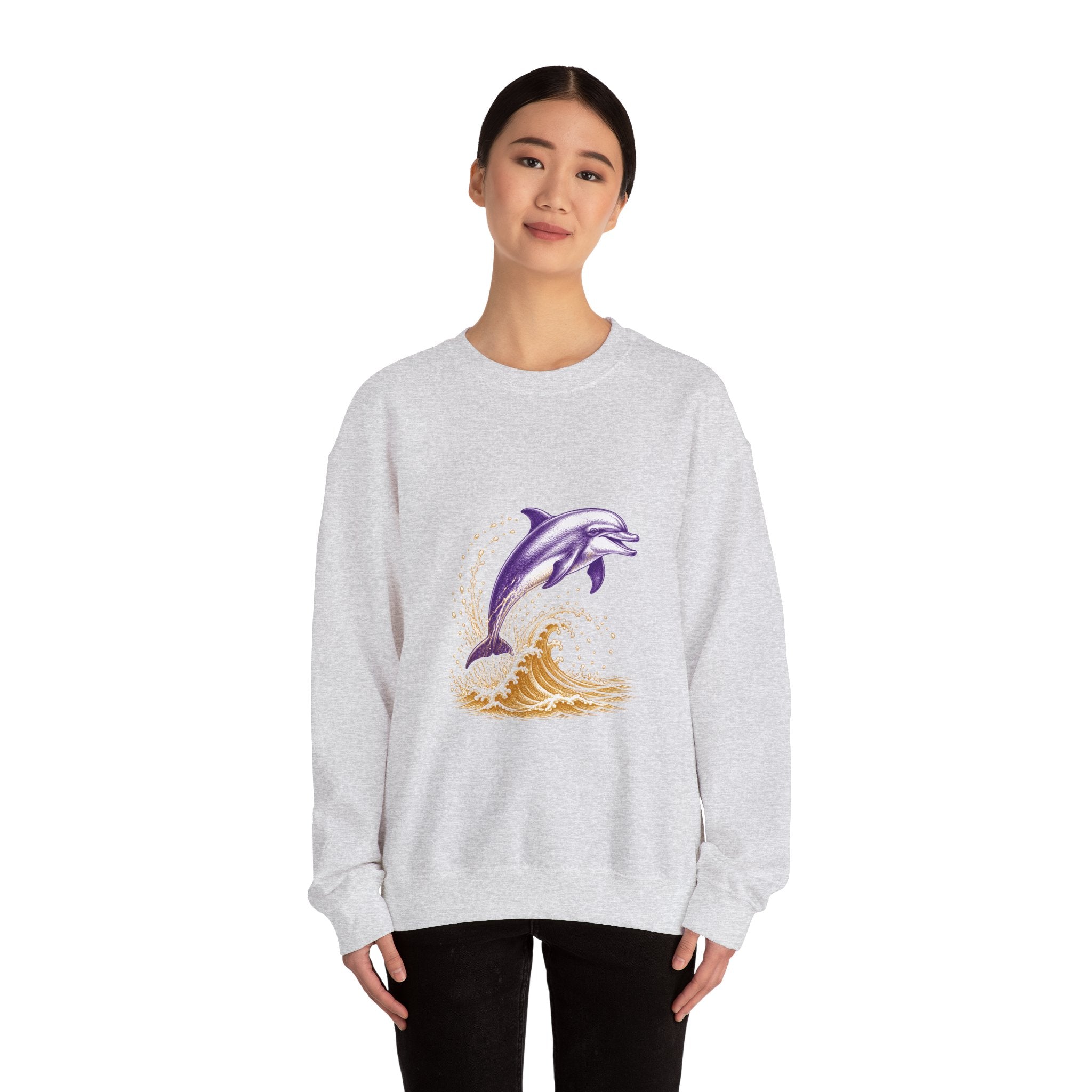 Matching Couple Sweatshirt - Shark & Dolphin Matching Couple Crewneck Sweatshirt Vintage Art His Hers Wedding Gift - Design B