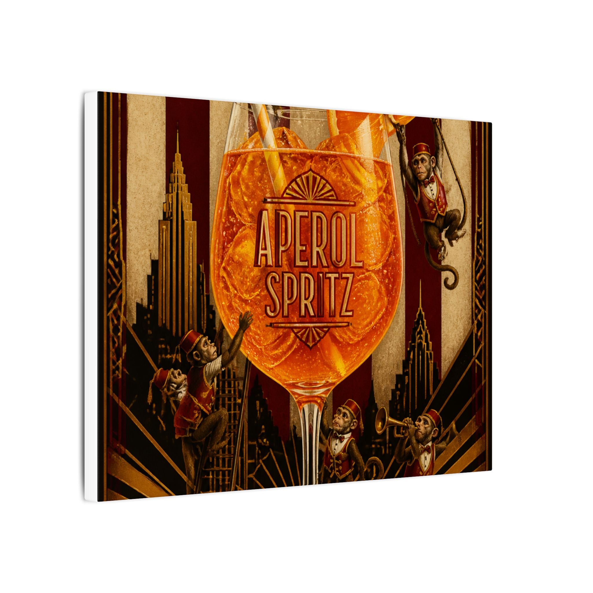 Aperol Spritz Monkeys Wall Art Canvas 24×36 Art Deco Bar Area Decor Maximalist Print