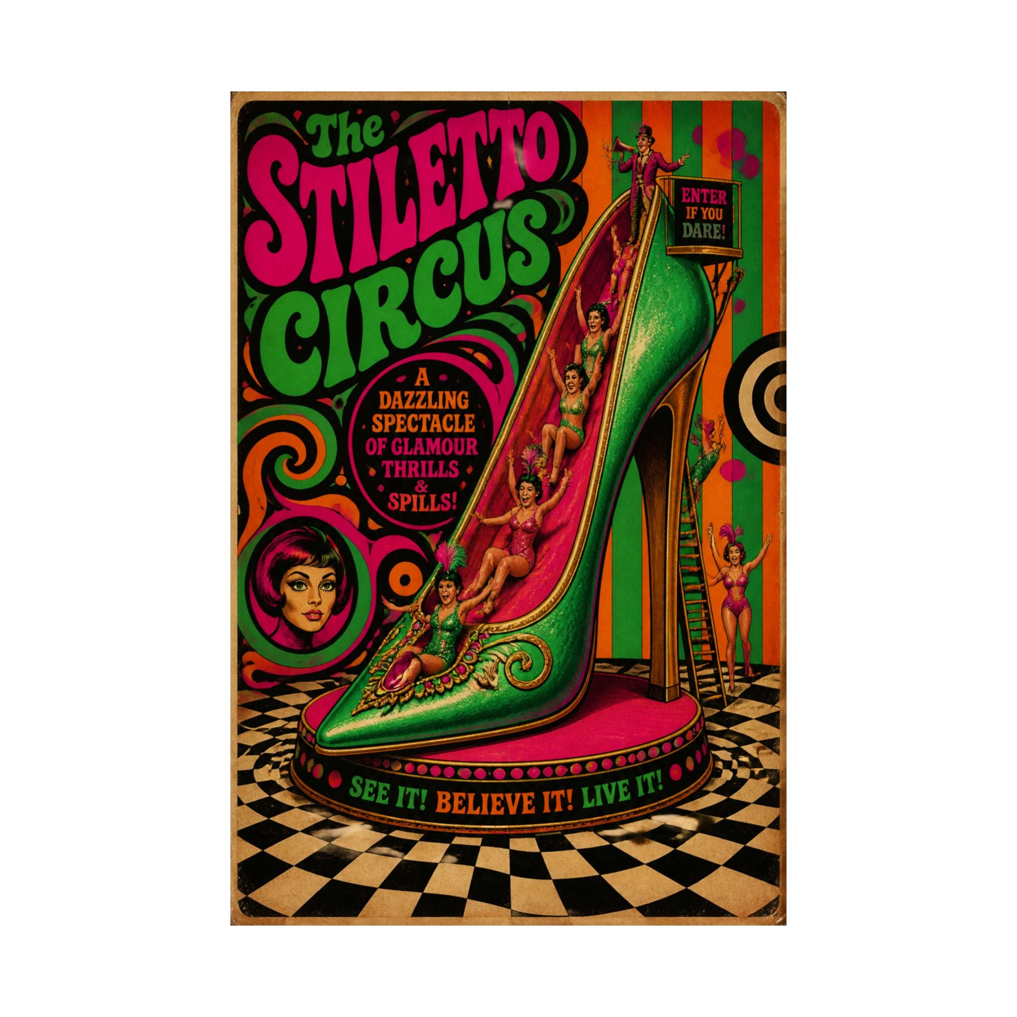 High Heel Slide Wall Art Poster 18×24 Psychedelic Cafe Decor Maximalist Print