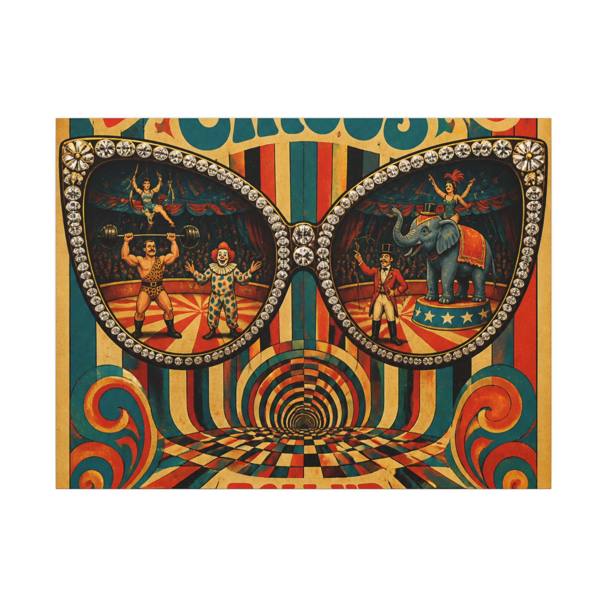 Sunglasses Circus Ring Wall Art Canvas 16×20 Psychedelic Cafe Decor Maximalist Print