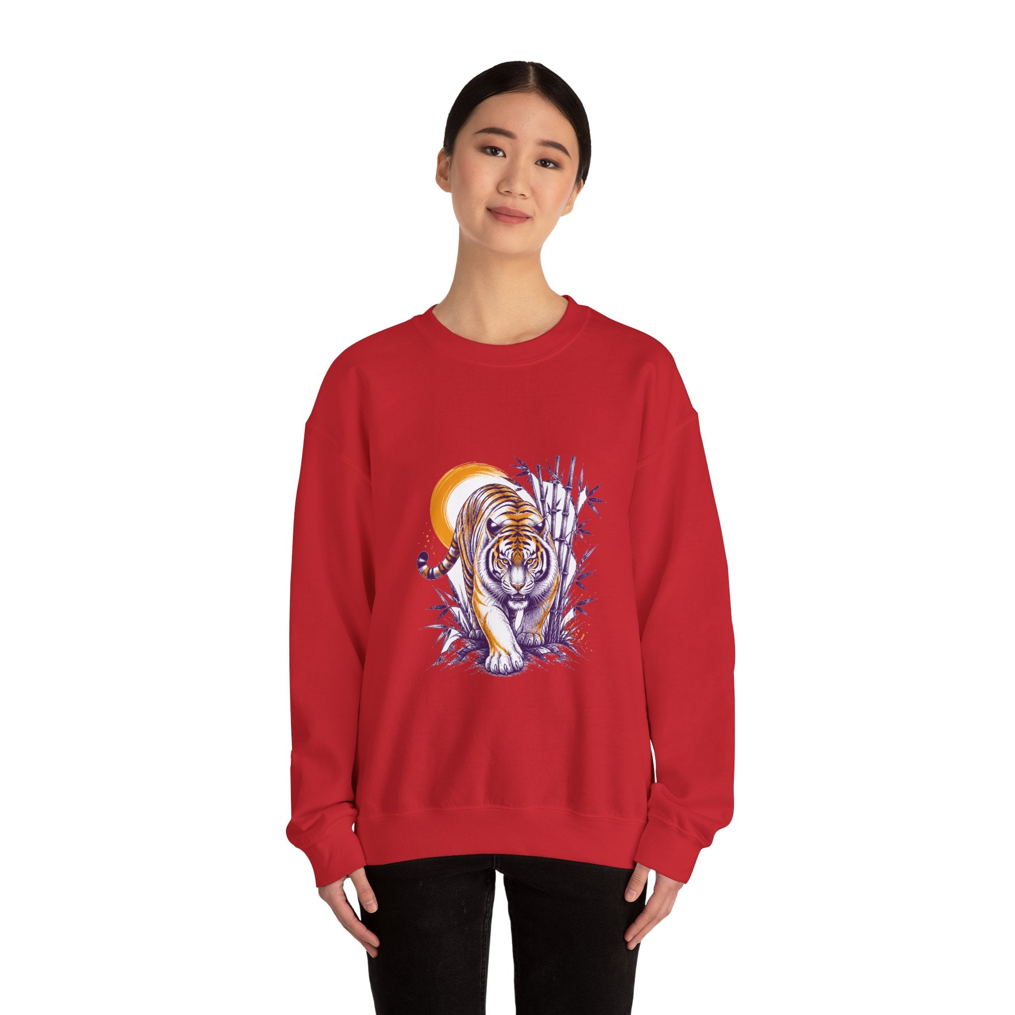Matching Couple Sweatshirt - Tiger & Crane Matching Couple Premium Fleece Sweatshirt Hand-Drawn Art His Hers Anniversary Gift - Design A