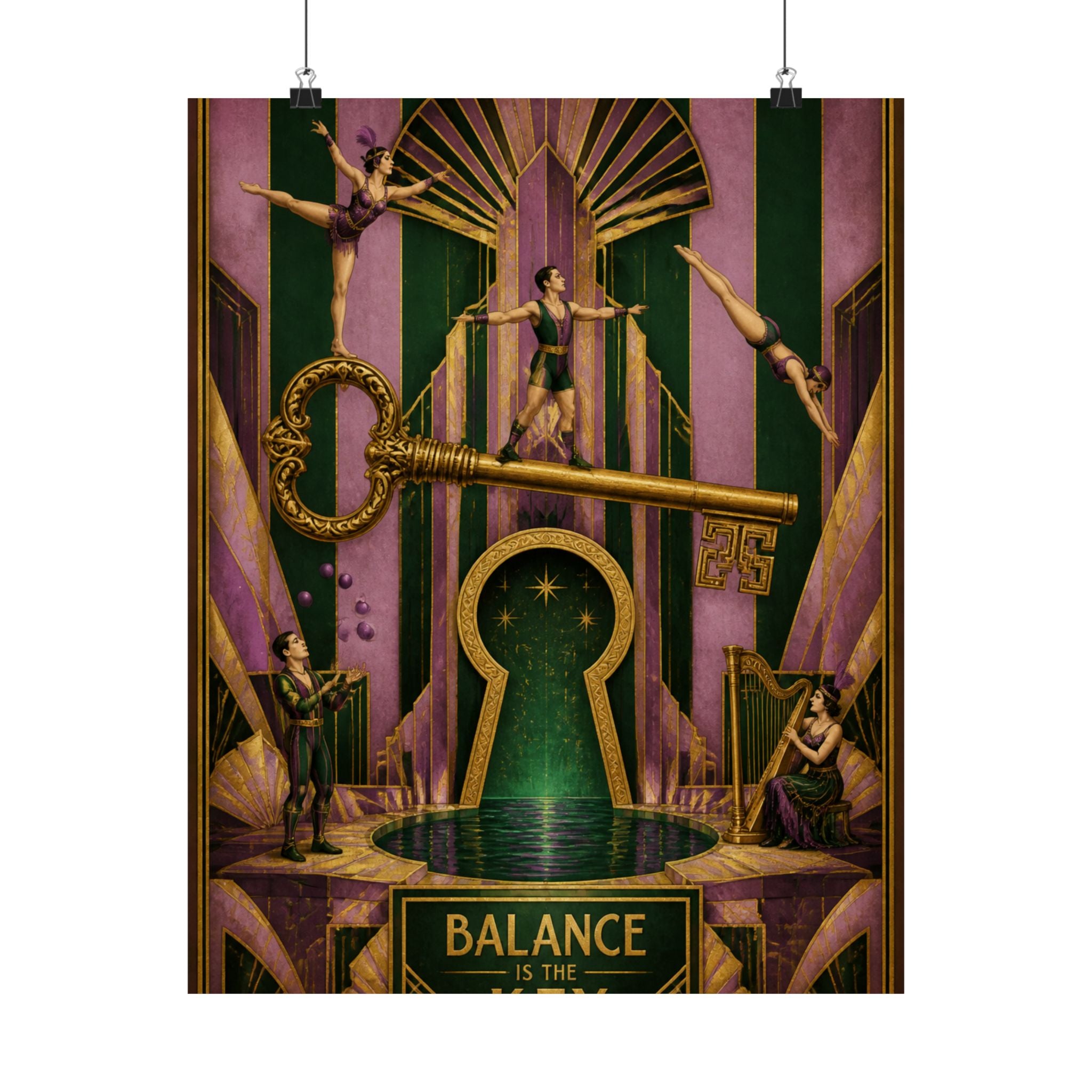 Giant Key Performance Wall Art Poster 18×24 Art Deco Entryway Decor Maximalist Print