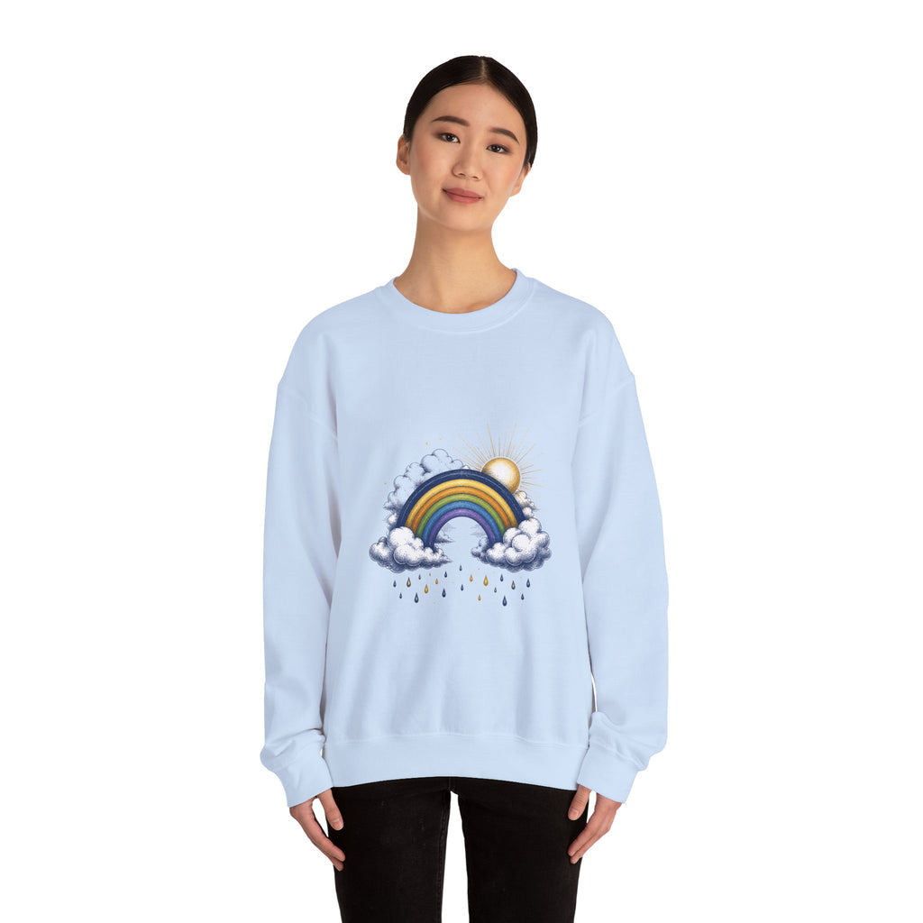 Matching Couple Sweatshirt - Storm & Rainbow Matching Couple Crewneck Sweatshirt Hand-Drawn Art His Hers Best Friend Gift - Design B