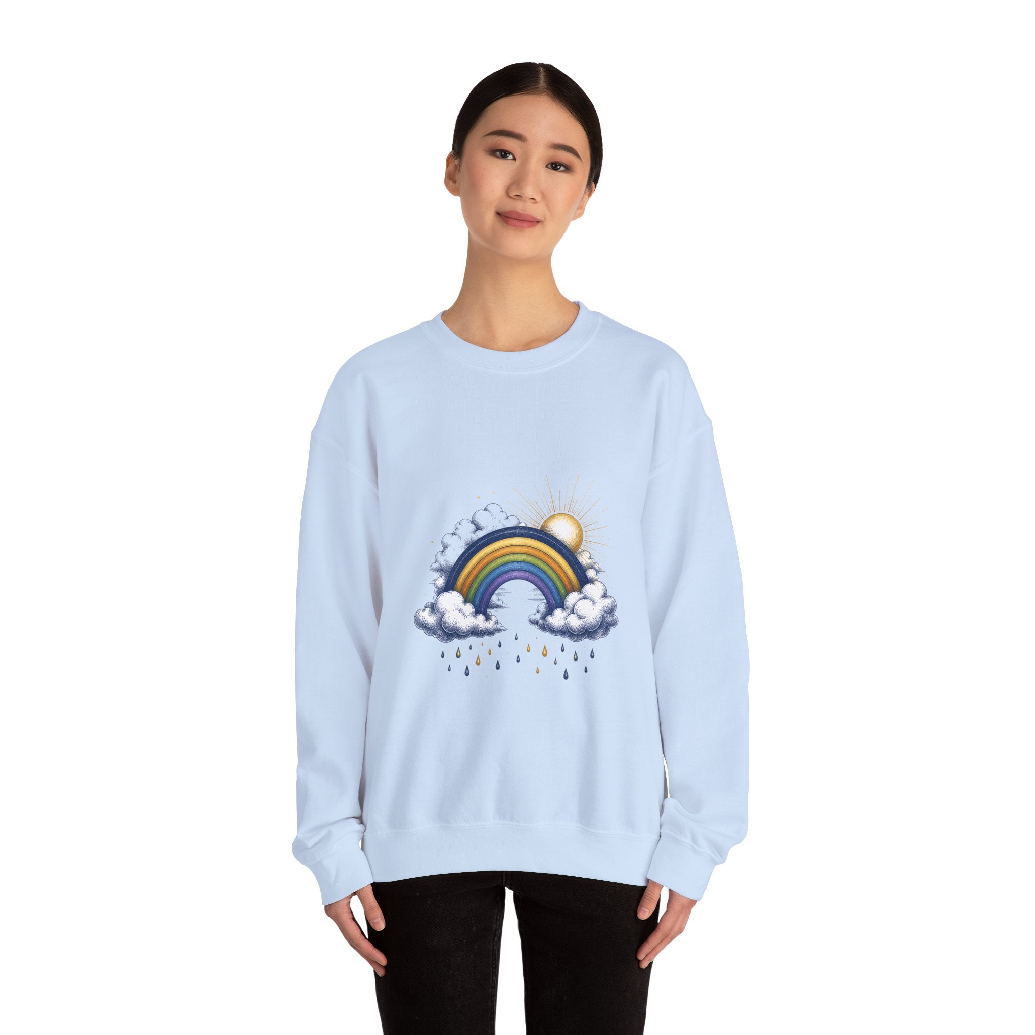 Matching Couple Sweatshirt - Storm & Rainbow Matching Couple Crewneck Sweatshirt Hand-Drawn Art His Hers Best Friend Gift - Design B