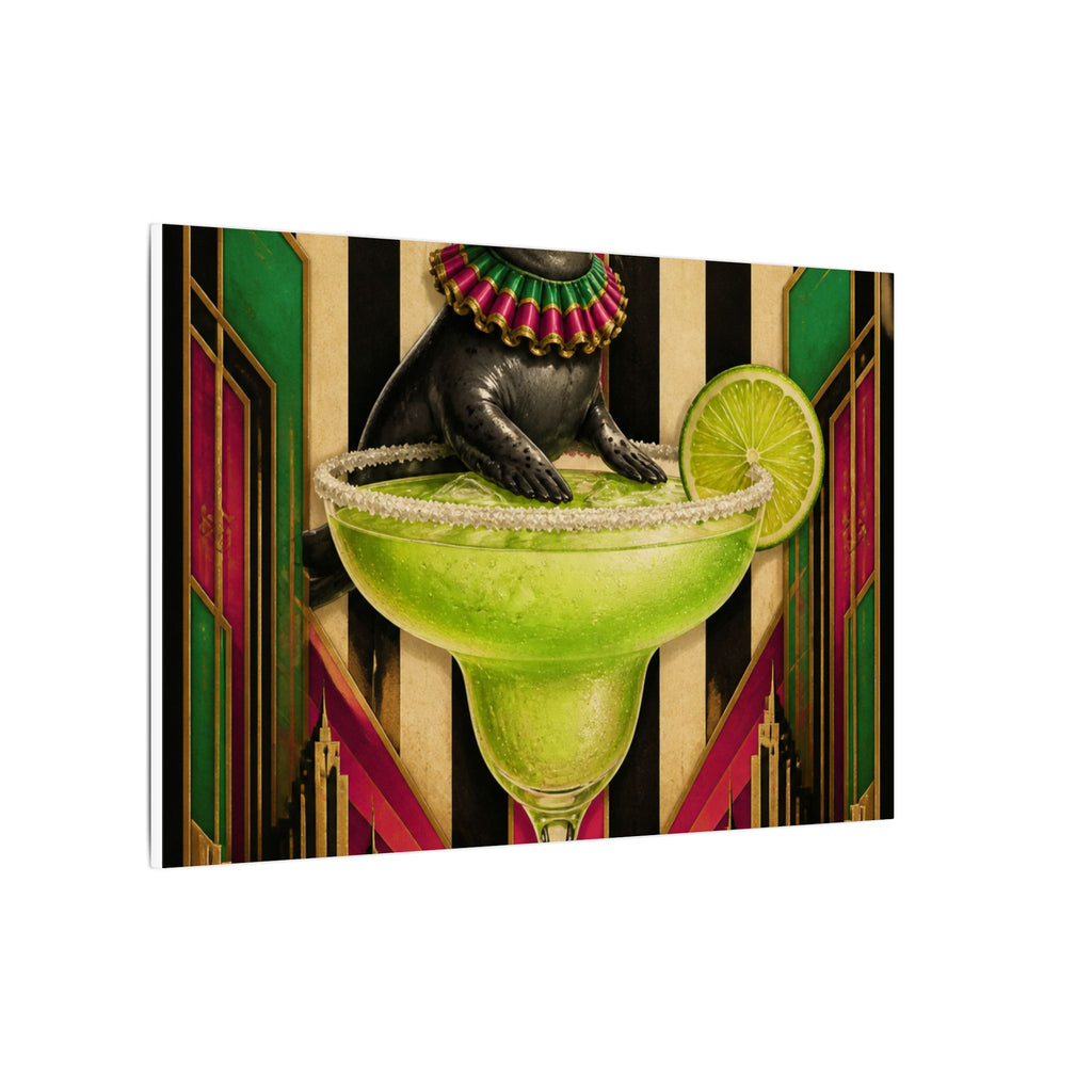 Margarita Balancing Seal Wall Art Canvas 24×36 Art Deco Bar Area Decor Maximalist Print