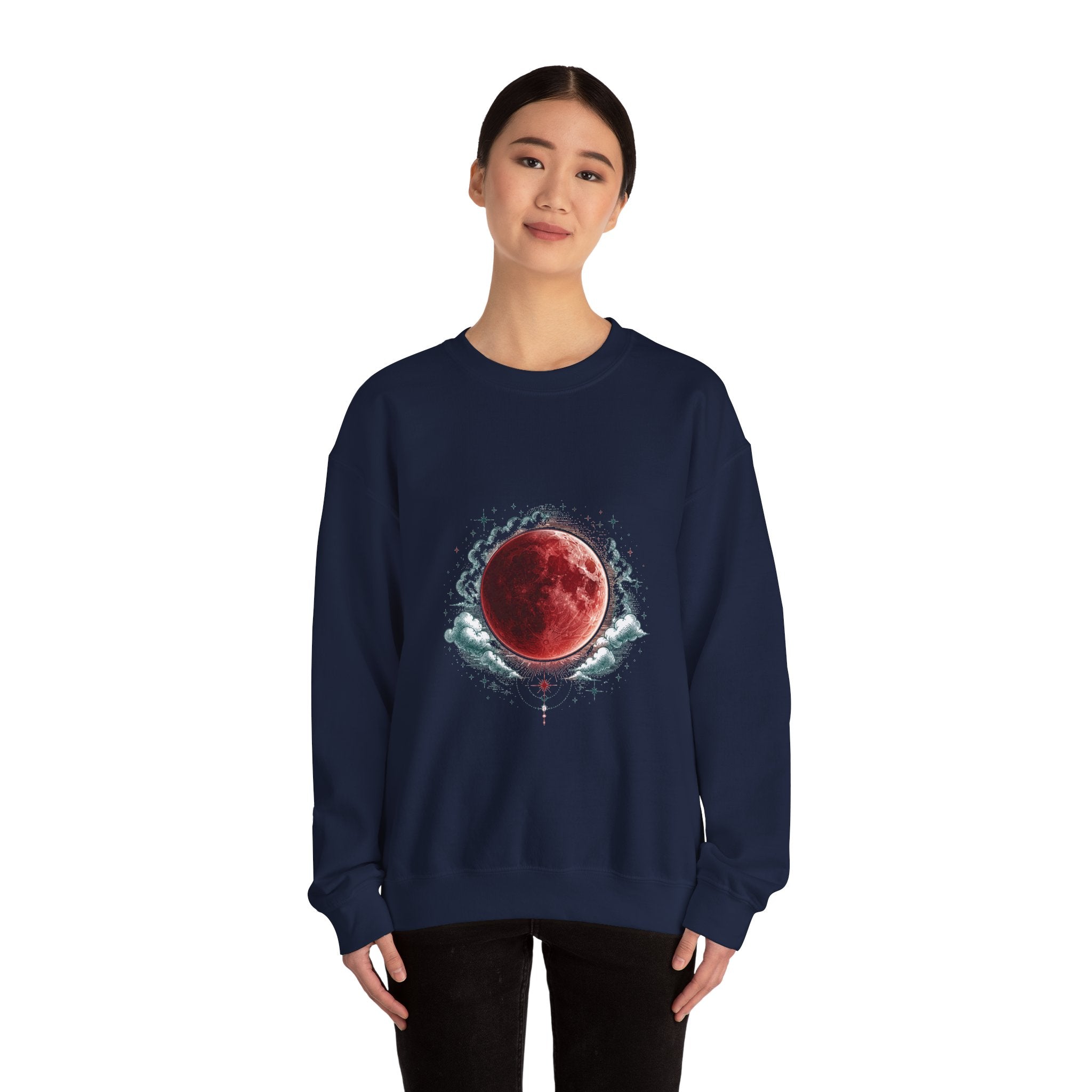 Matching Couple Sweatshirt - Solar & Lunar Eclipse Matching Couple Premium Fleece Sweatshirt Hand-Drawn Art His Hers Anniversary Gift - Design B