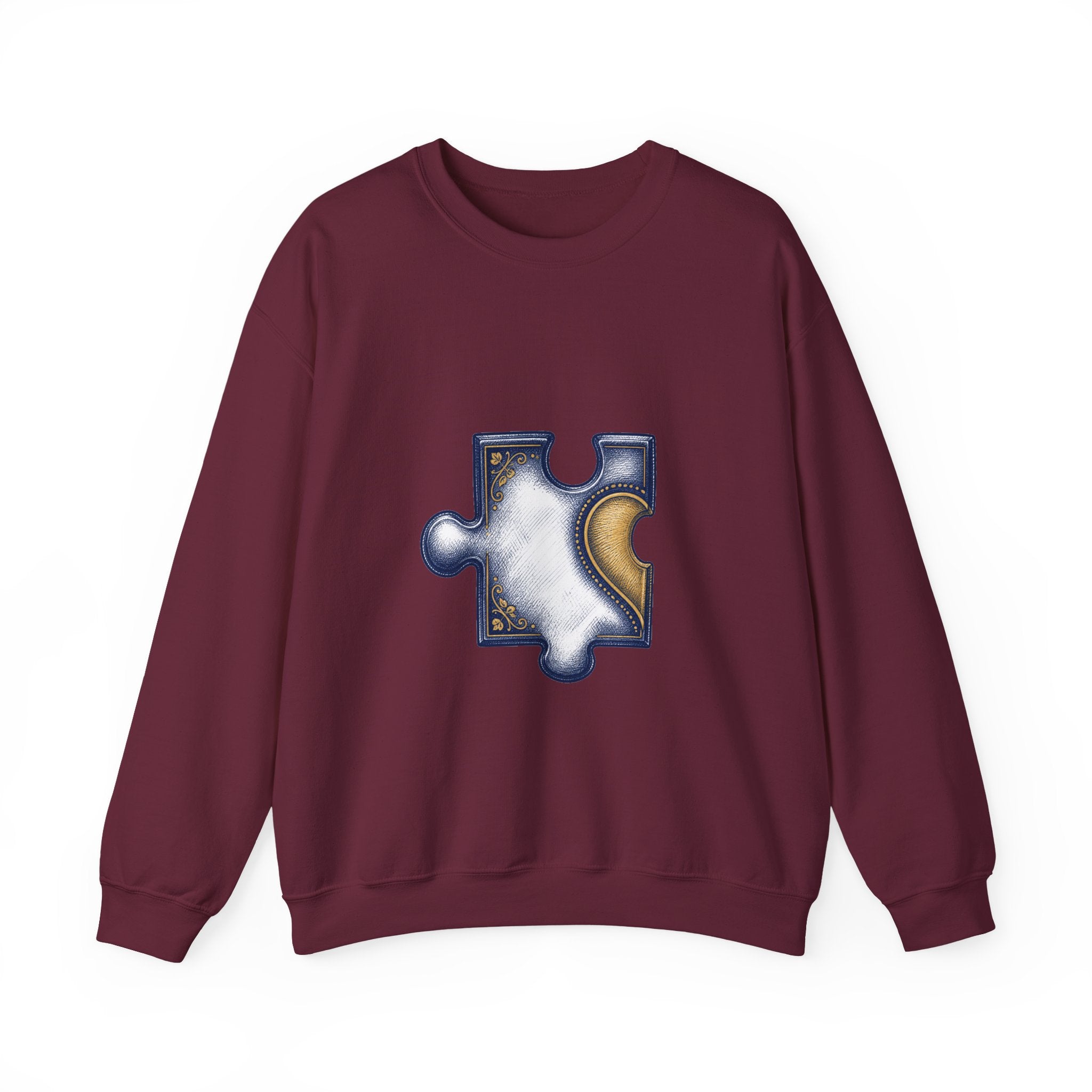 Matching Couple Sweatshirt - Puzzle Pieces Matching Couple Premium Fleece Sweatshirt Hand-Drawn Art His Hers Anniversary Gift - Design A