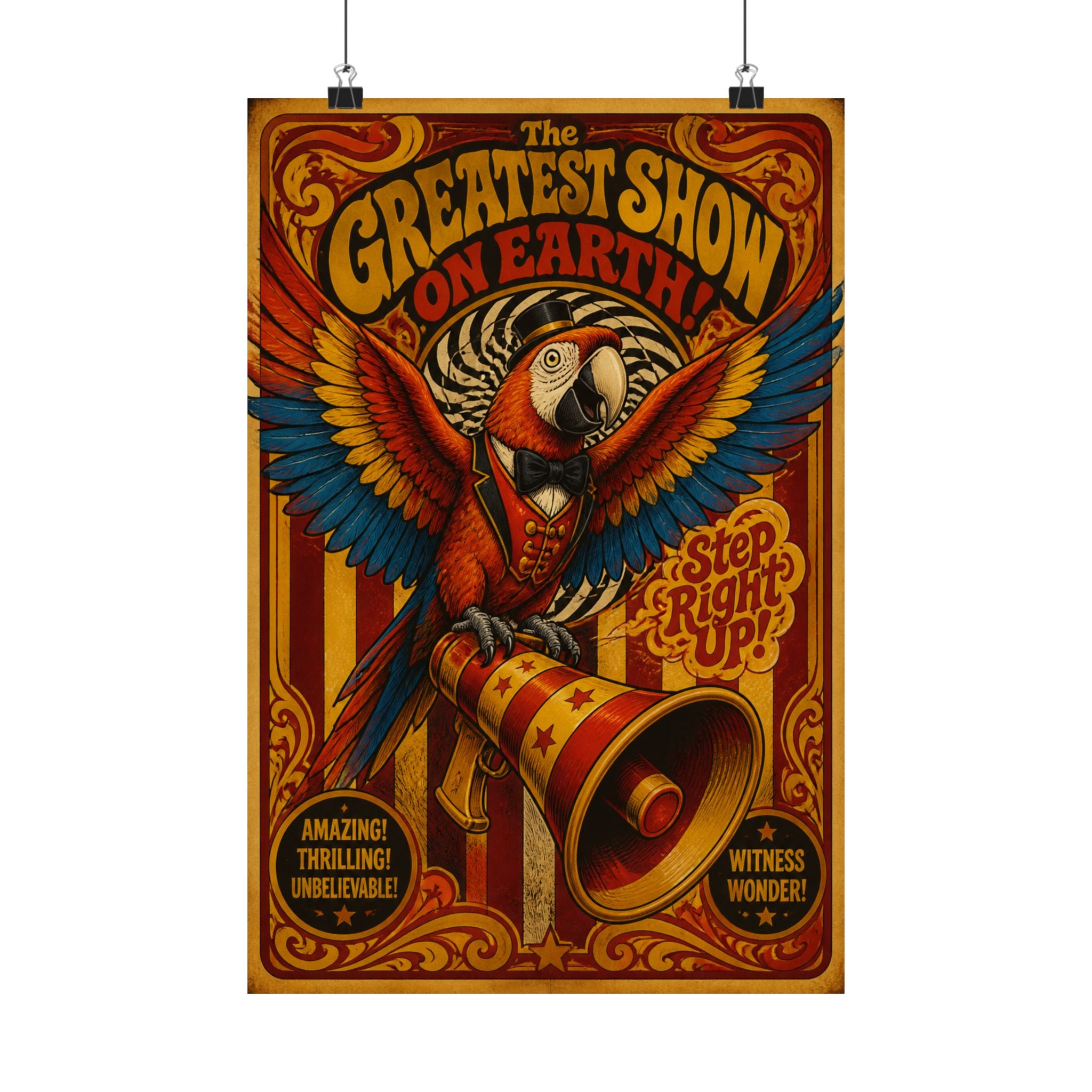 Parrot Ringmaster Wall Art Poster 24×36 Psychedelic Dining Room Decor Maximalist Print