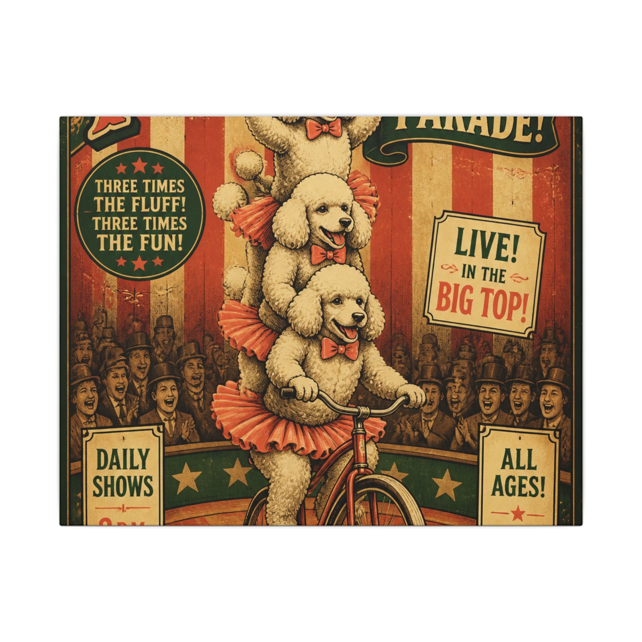 Poodle Stack Bicycle Wall Art Canvas 24×36 Vintage Circus Bedroom Decor Maximalist Print