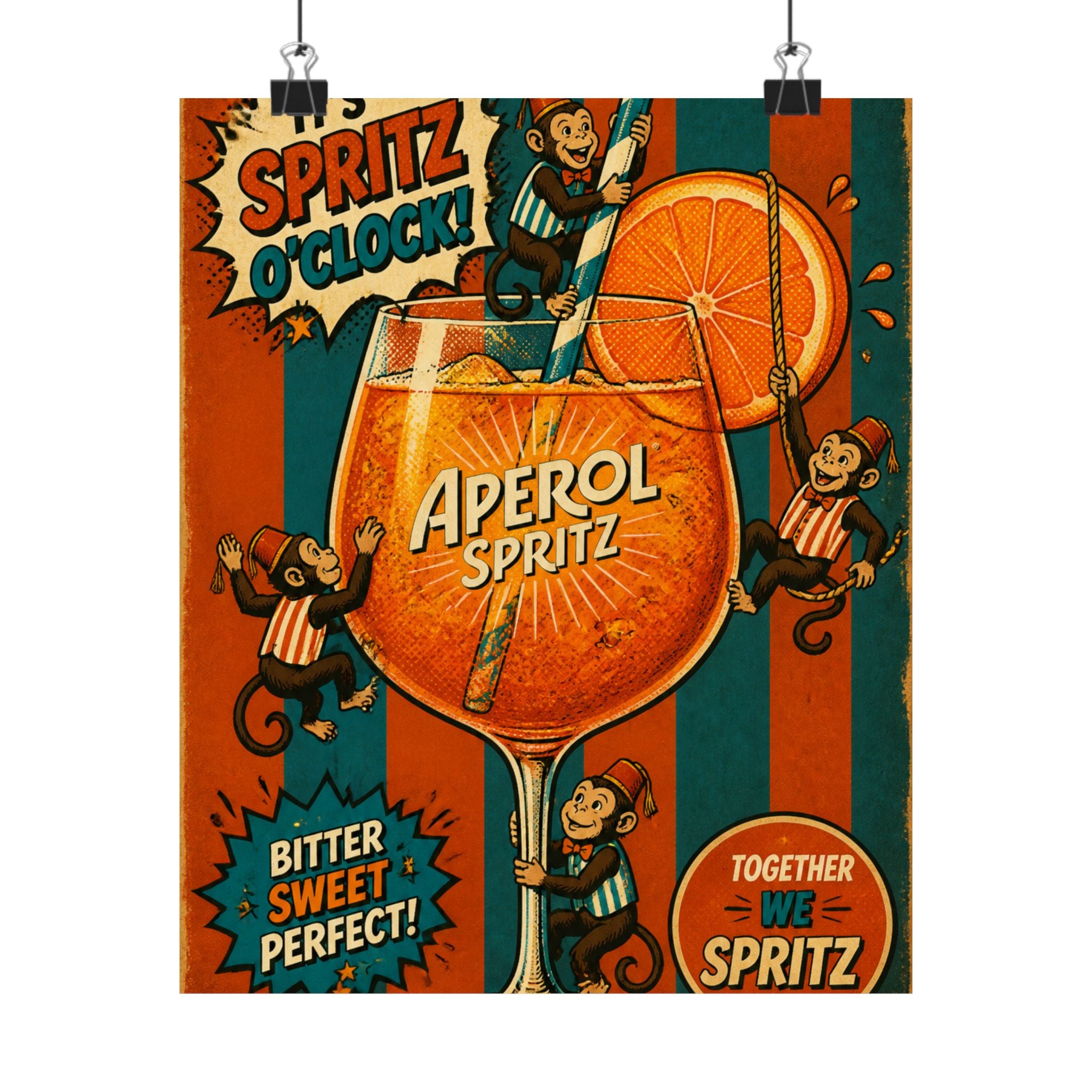 Aperol Spritz Monkeys Wall Art Poster 24×36 Pop Art Restaurant Decor Maximalist Print