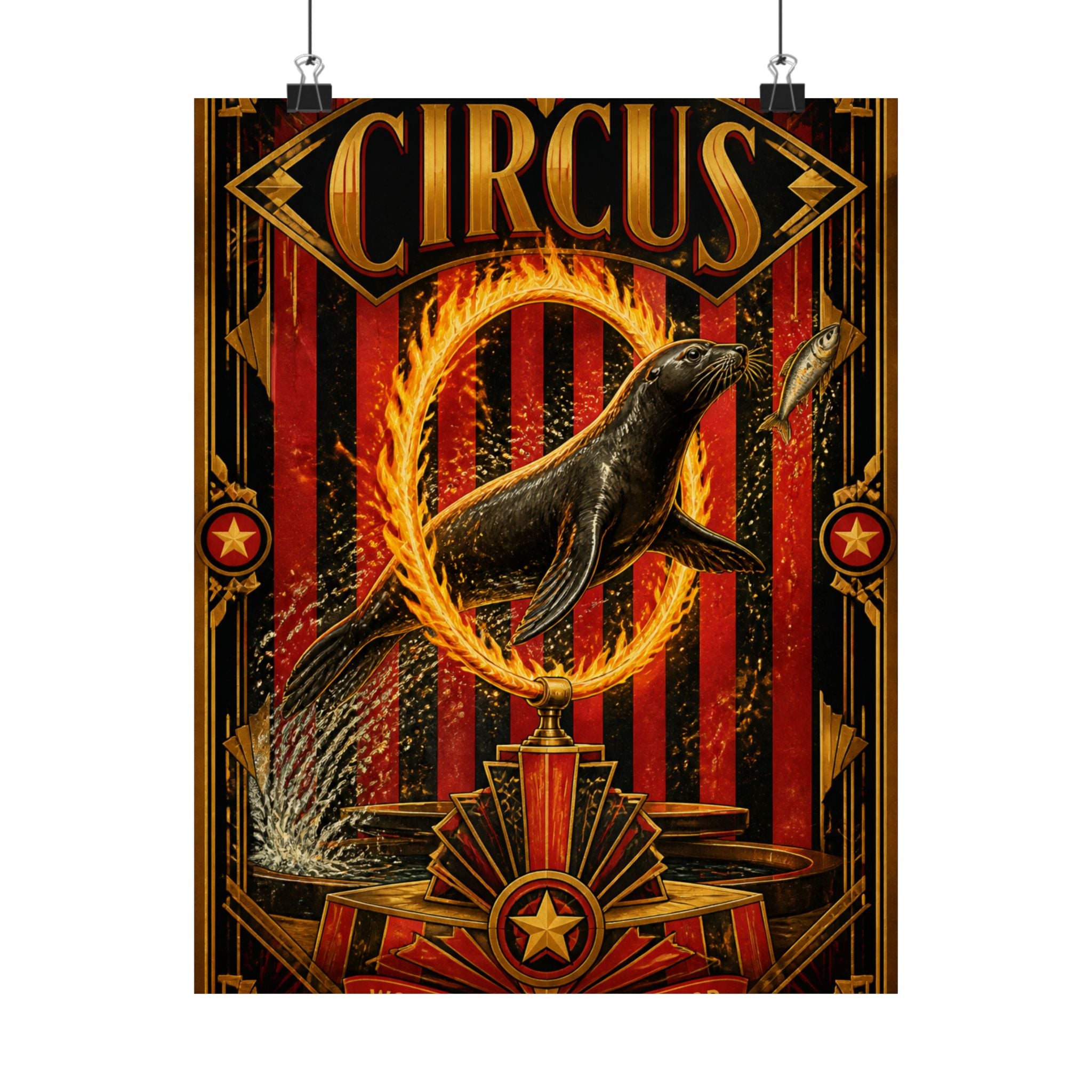 Seal Fire Hoop Wall Art Poster 18×24 Art Deco Entryway Decor Maximalist Print