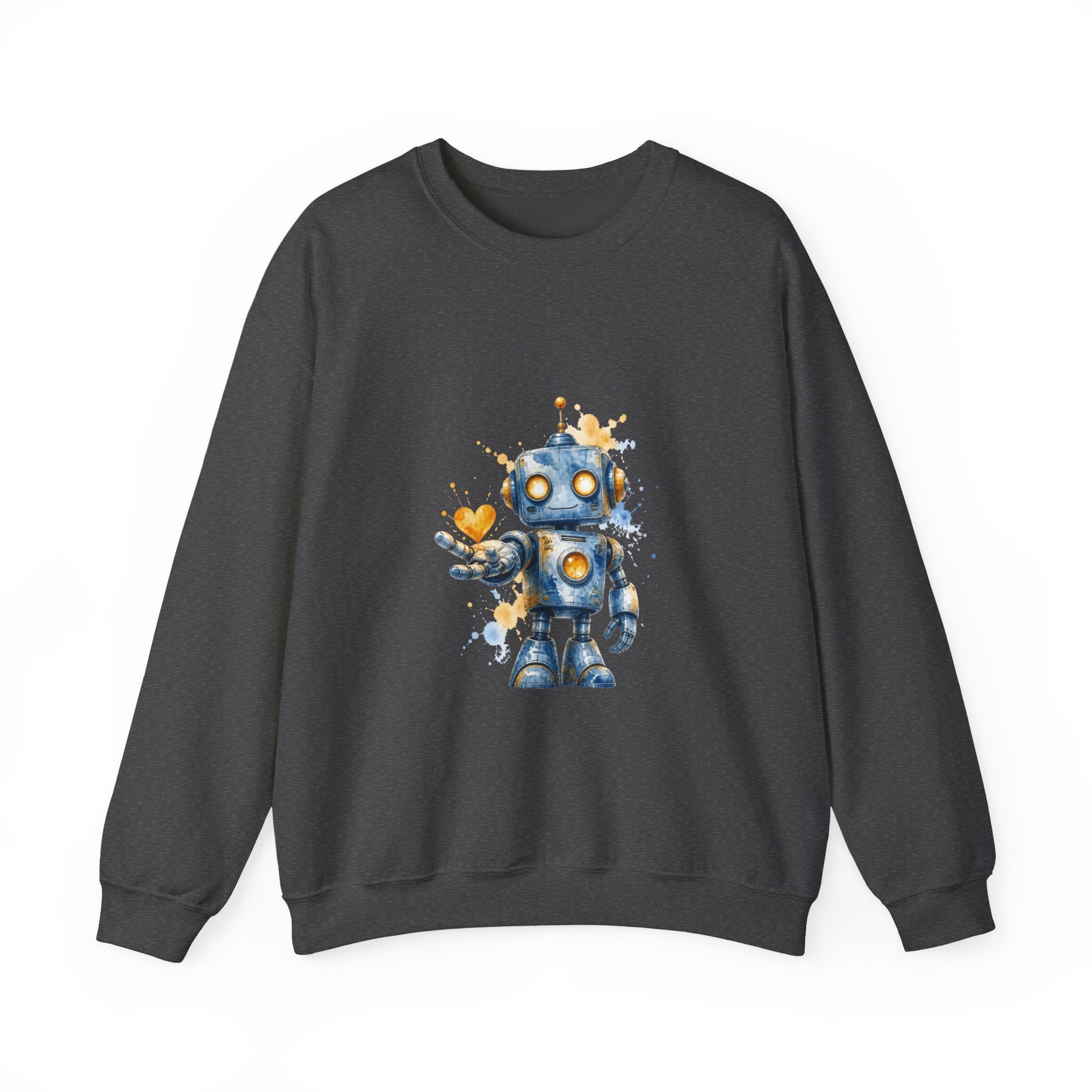 Matching Couple Sweatshirt - Robot & Heart Matching Couple Crewneck Sweatshirt Watercolor Art His Hers Engagement Gift - Design A